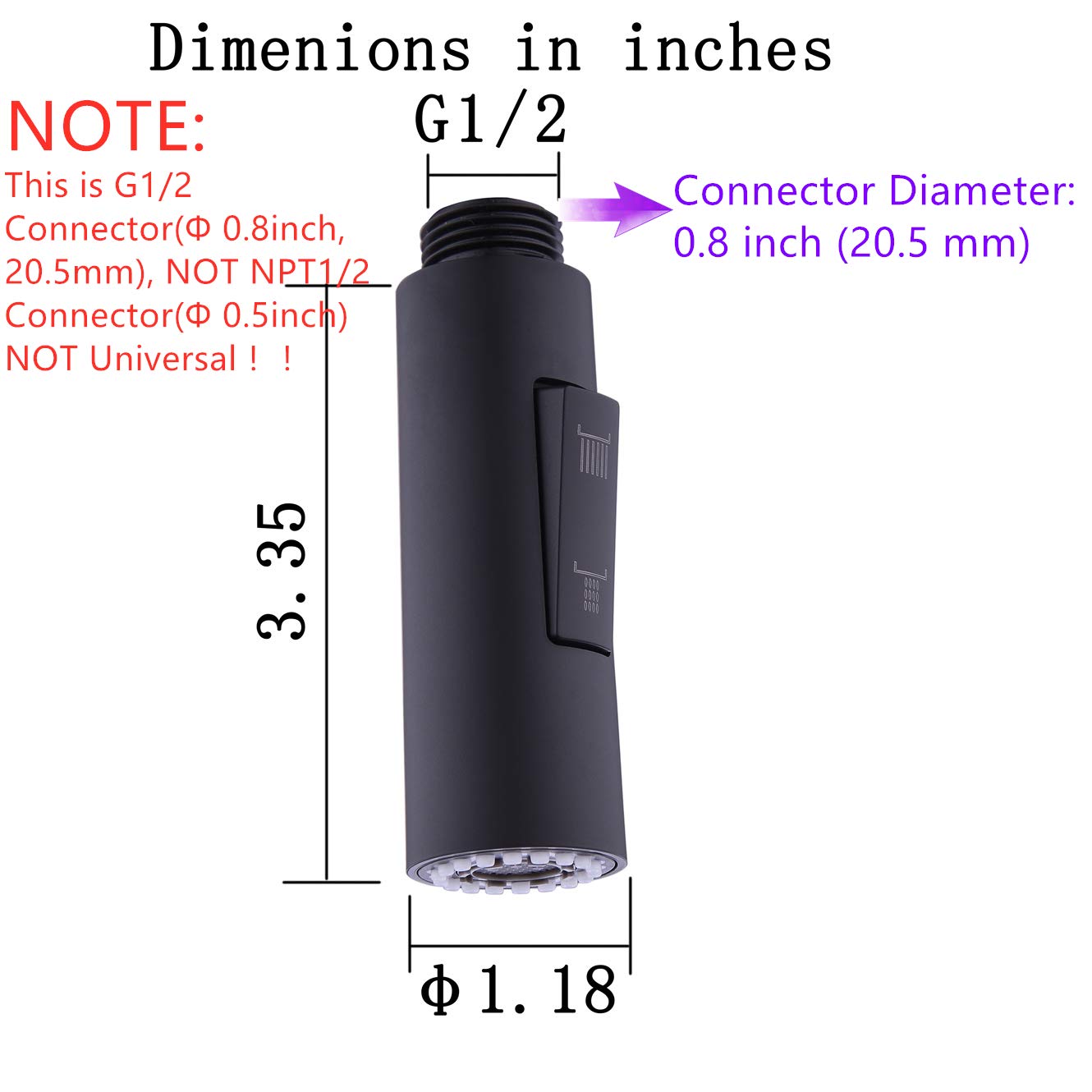 Gordee Pull Down Spray Head For Kitchen Faucet, Column Shape 2-Function Kitchen Bathroom Sink Faucet Replacement Head, 1.8 Gpm 0.8 Inch Connector(Male), General Us Standard, Matte Black