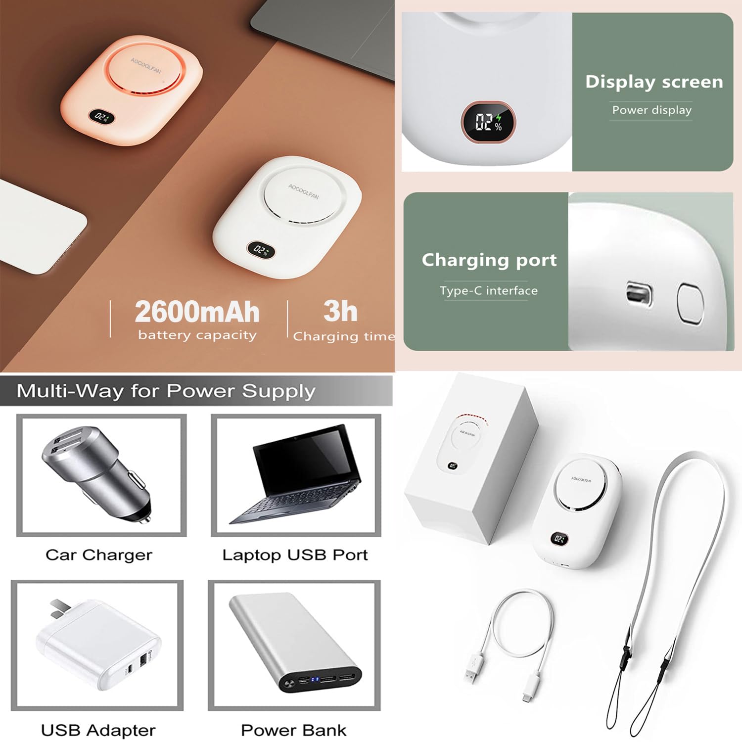 Portable Neck Fan, Mini Small Personal Handheld Fan Usb Rechargeable 3 Speed For Girls Boys Woman