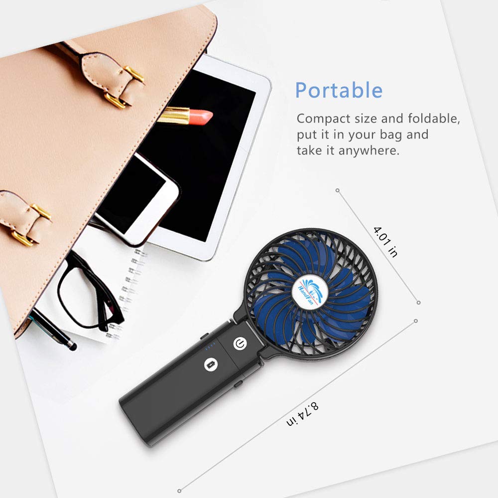 Handfan 10400Mah Handheld Fan With Double Portable Charger, Rechargeable Personal Hand Fan, Foldable