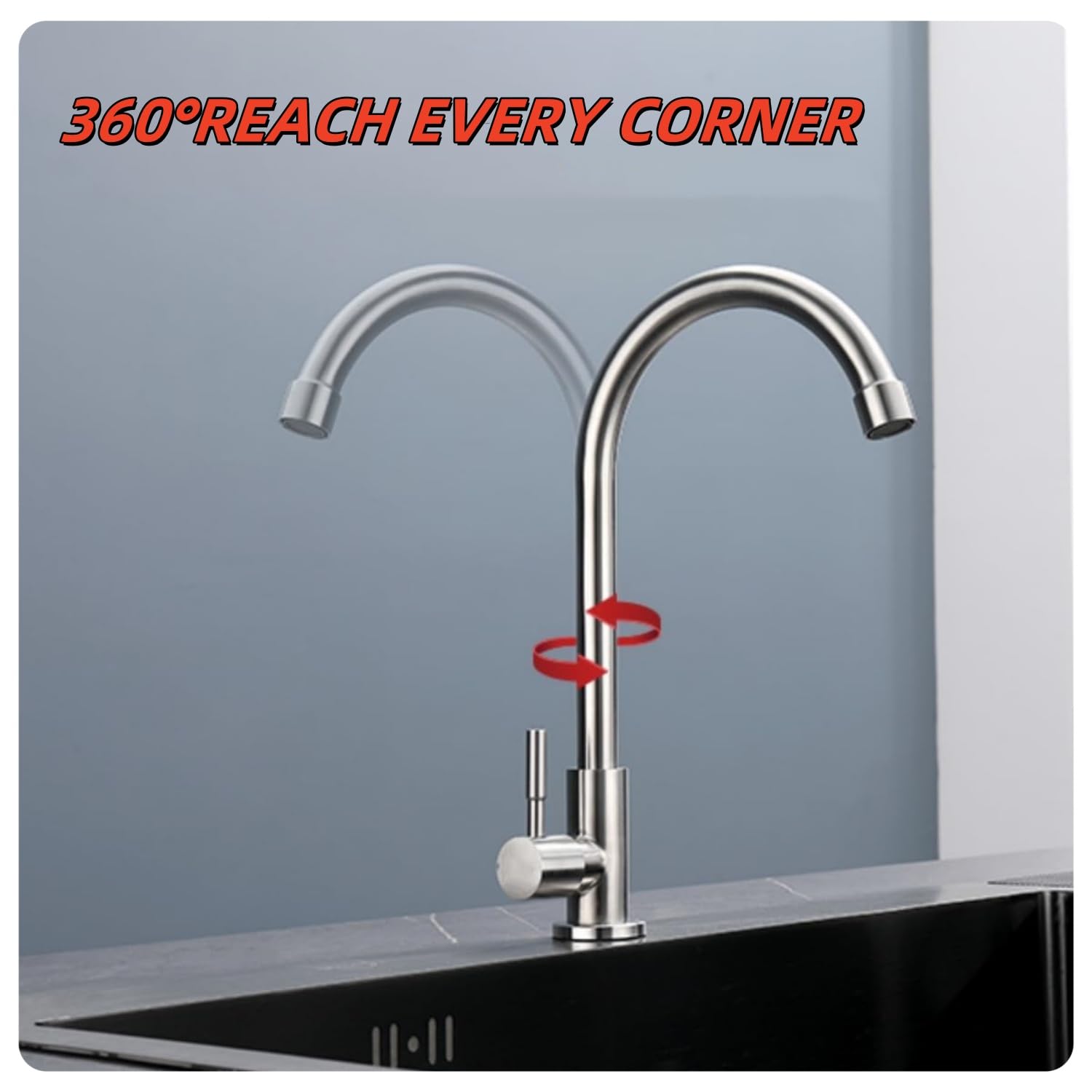 Zmshenma Kitchen Sink Faucet, Outdoor Faucet, Single Hole Bar Sink Faucet, Single Handle High Curved Kitchen Faucet 304 Stainless Steel