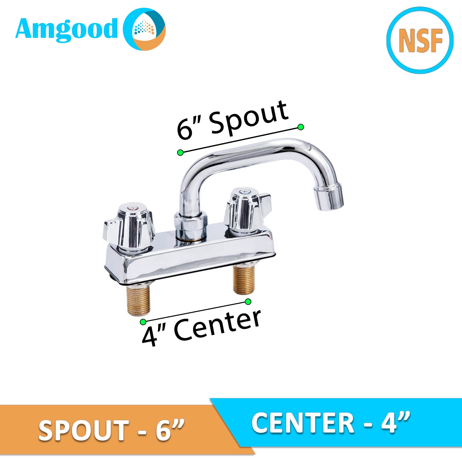 Amgood Deck Mount Kitchen Sink Faucet 6" Swivel Spout 4" Center Nsf Commercial Kitchen Utility Laundry