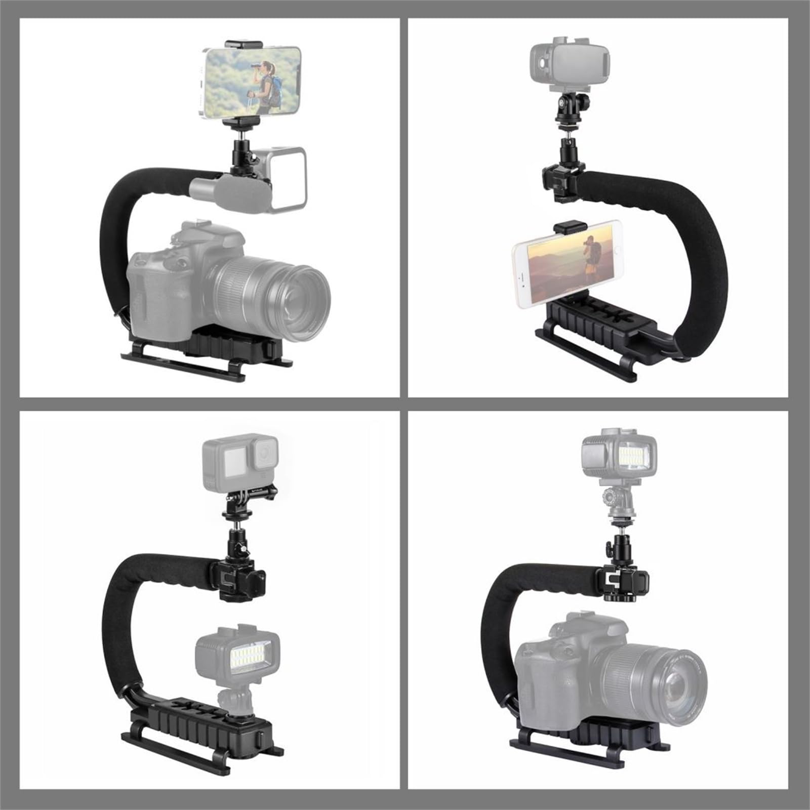 Caruner U/C Shape Portable Handheld Camera Bracket Stabilizer With Cold Shoe Tripod Head Phone Clamp Long Screw For Slr Dslr Cameras