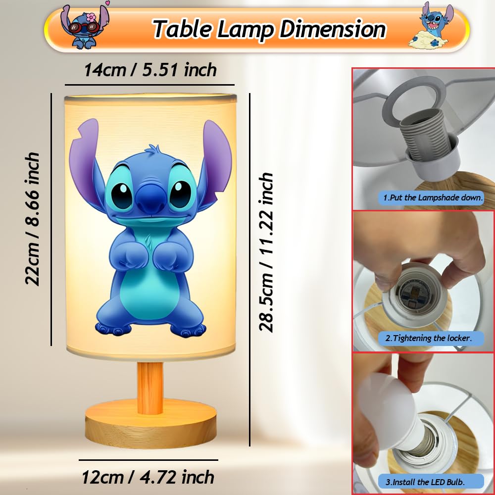 Sapouni Cute Bedside Table Lamp For Bedroom Nightstand, 3 Colors Night Stand Light Lamp With Led Bulb, Wood Base Round Flaxen Fabric Shade Desk Reading Lamps For Kids Room, Christmas Decor, For Girls