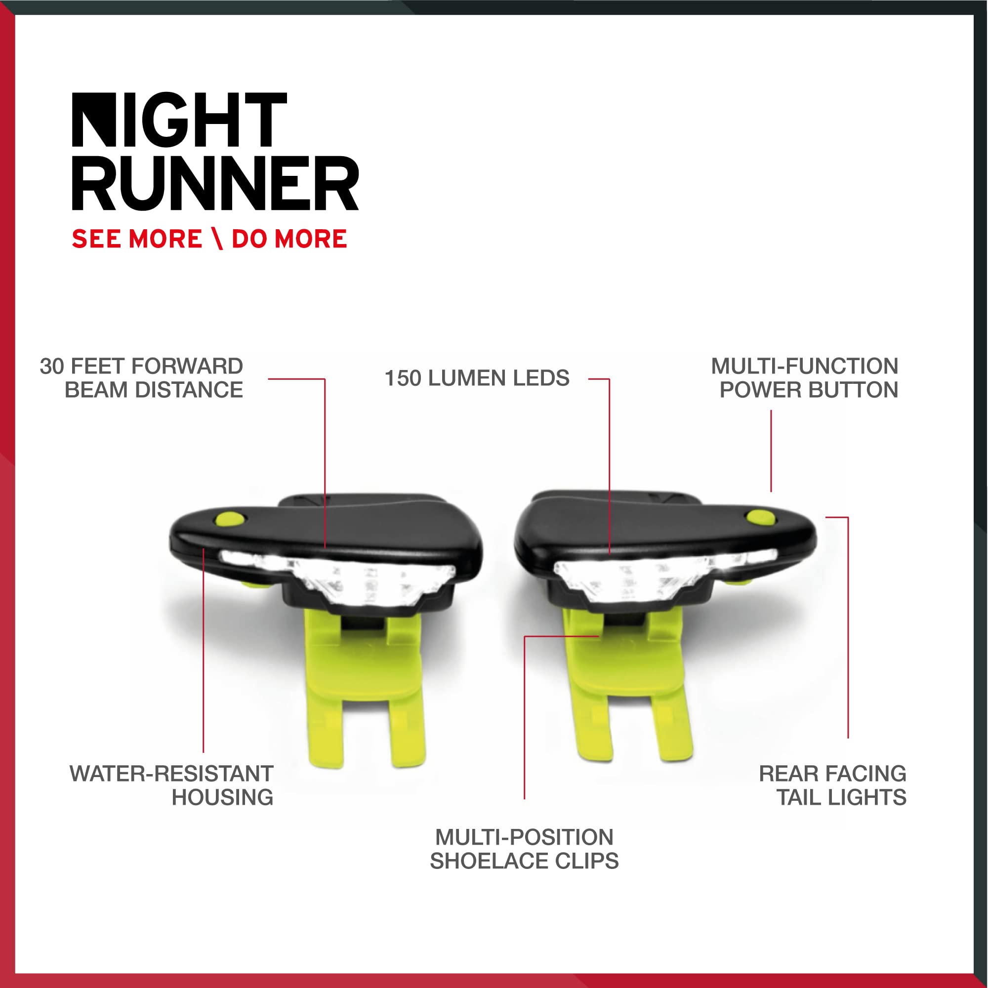 Night Runner 270 Shoe Lights - Rechargeable Battery & Waterproof Light For Runners, Dog Walking, Hiking - Best Safety Running Gear For High Visibility In Low Light