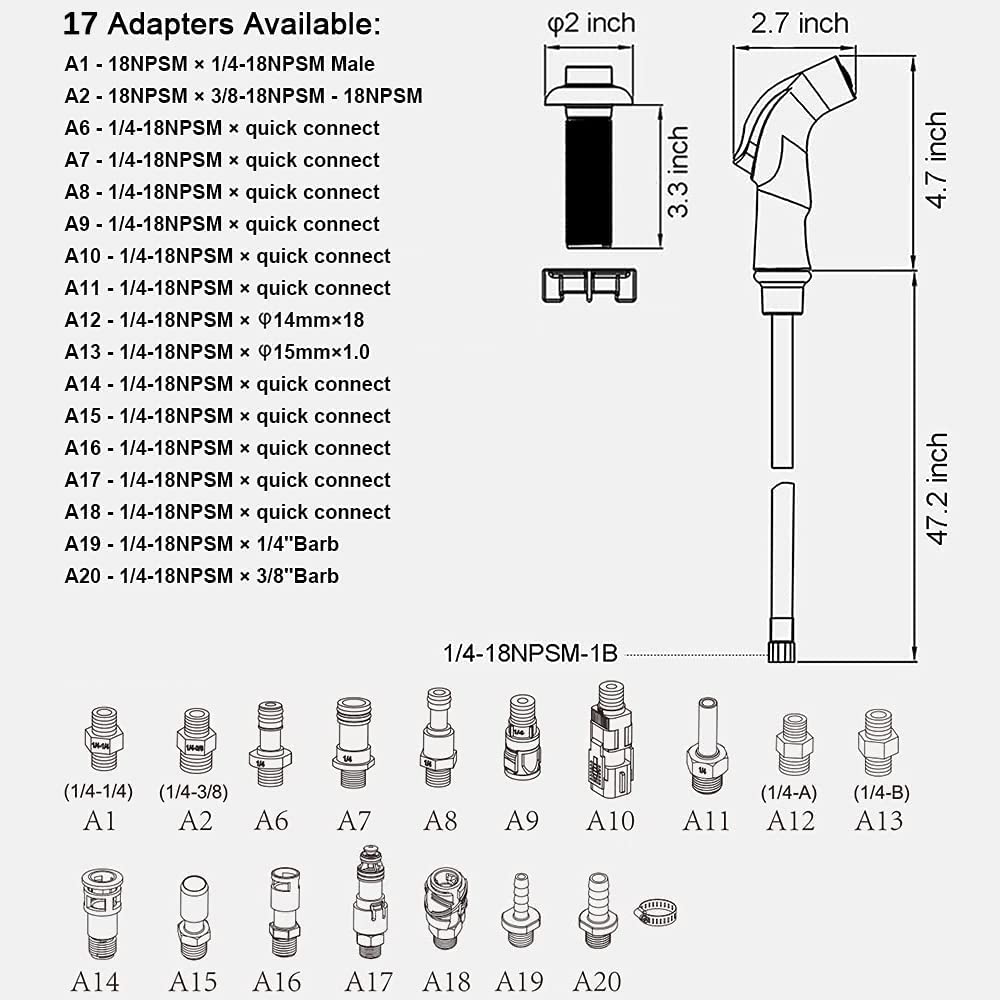 Houtingmaan Kitchen Side Sprayer,Kitchen Sink Sprayer Replacement,Kitchen Sink Faucet Sprayer Hose,Kitchen Sprayer Head Replacement,Kitchen Sink Spray Head,Sink Spray Hose,17 Adapters,Brushed Nickel