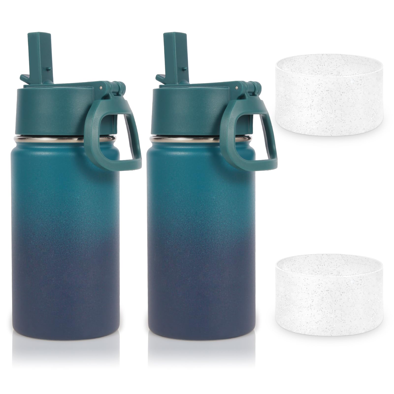 Volhoply 14Oz Water Bottle With Straw Lid And Silicone Boot Bulk 2 Pack,Stainless Steel