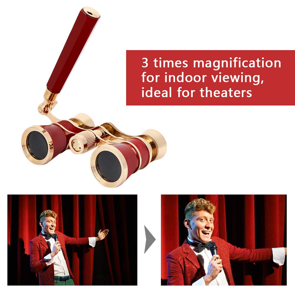 Gowenic Opera Glasses Binoculars, 3X25 Theater Glasses Telescope With Foldable Handle, Mini Binocular Compact Lightweight For Concert Theater Opera Travel Sightseeing (Red)