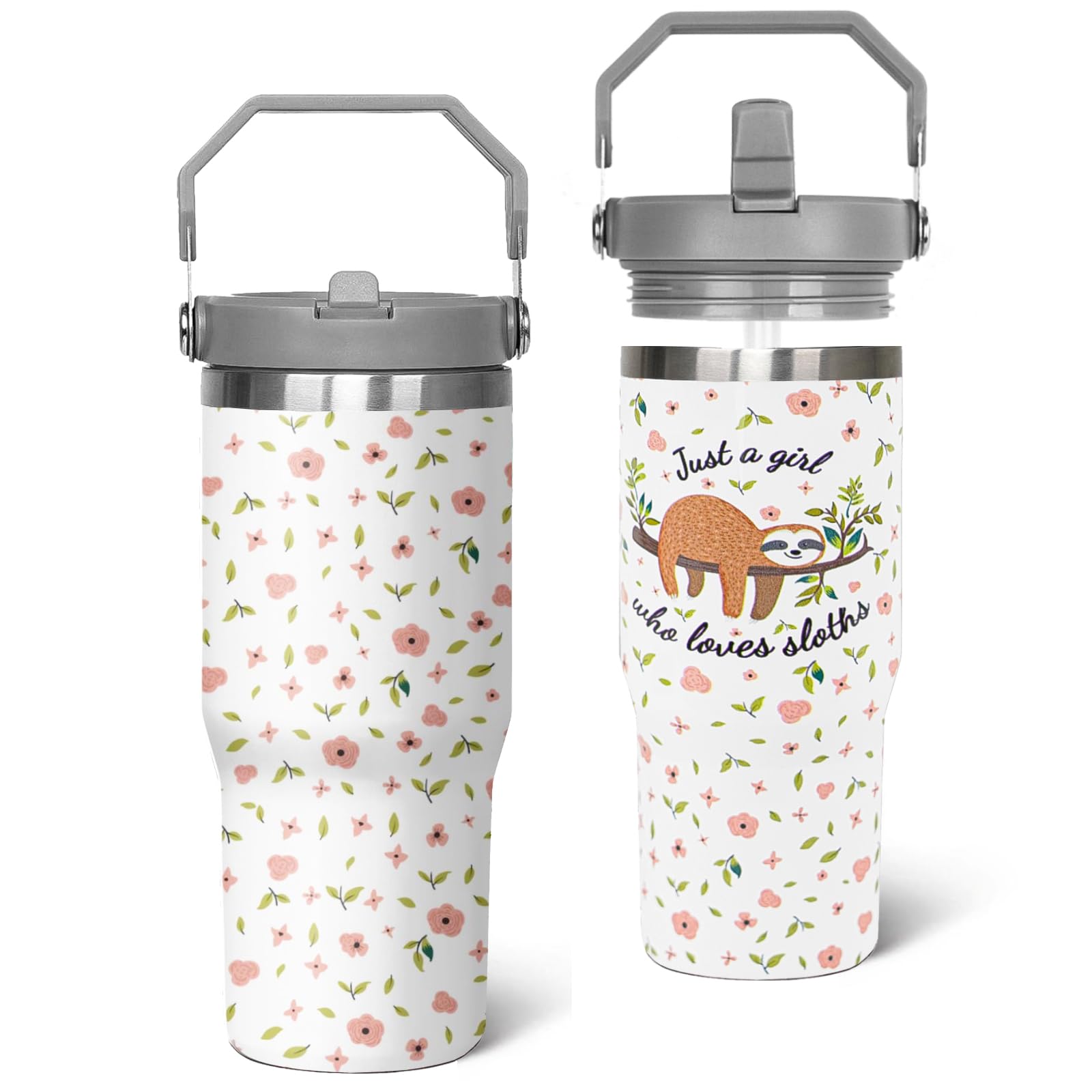 Sloth Tumbler With Handle & Flip Straw Cute Sloth Coffee Travel Mug Insulated Water Bottle