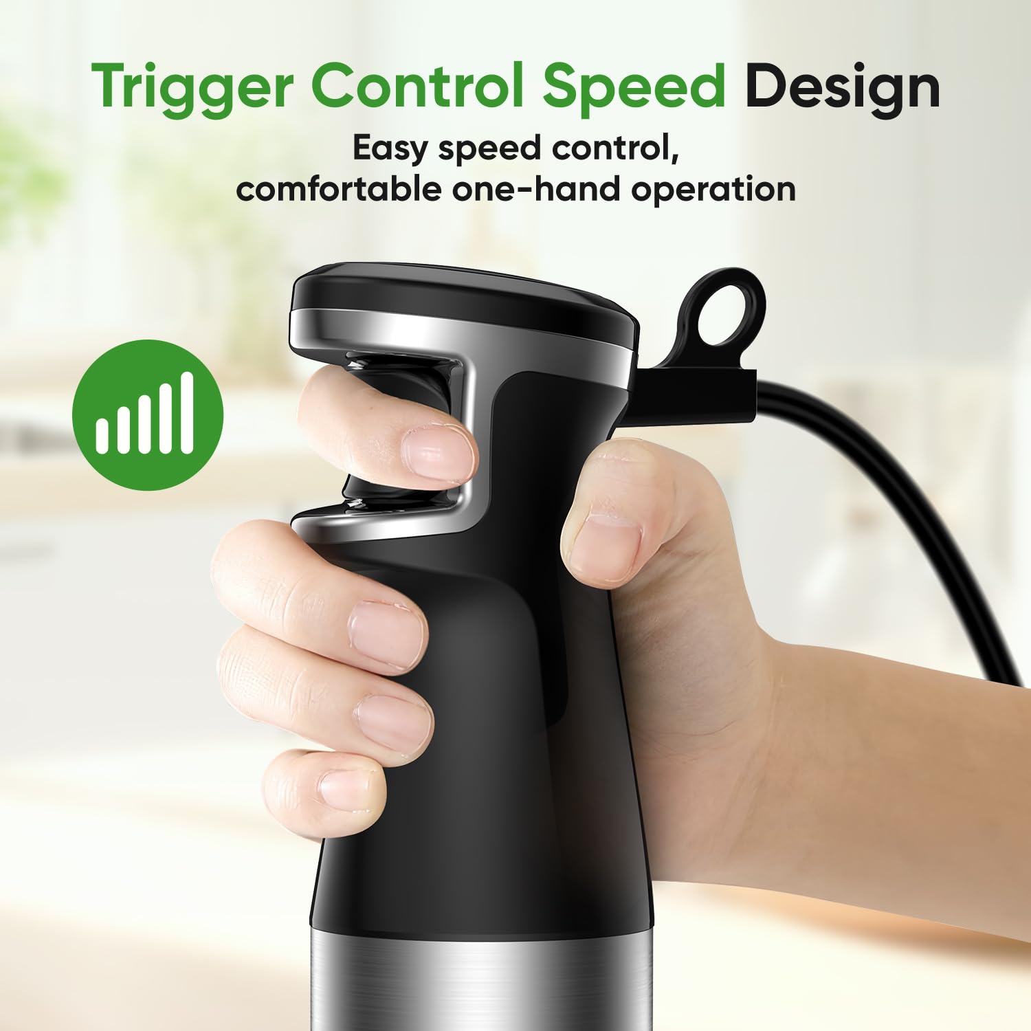 Zkbhome Immersion Blender Handheld 1100W 3 In 1 Corded Stick Hand Blenders For Kitchen With Trigger Speed Control, With Whisk, Milk Frother Attachemnts, Perfect Emulsifier For Soup, Smoothie, Puree