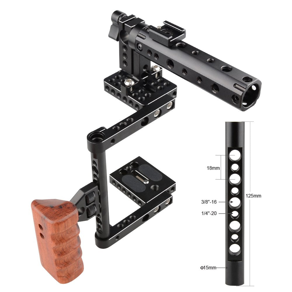 Camvate Dslr Camera With Cage Top Handle Wood Grip For 600D 70D 80D - 1373