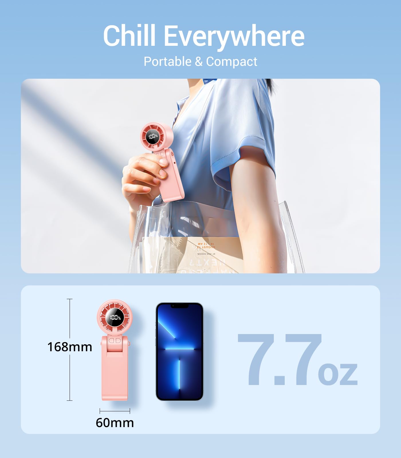 High-speed 15000RPM portable fan with rechargeable battery and long cooling time
