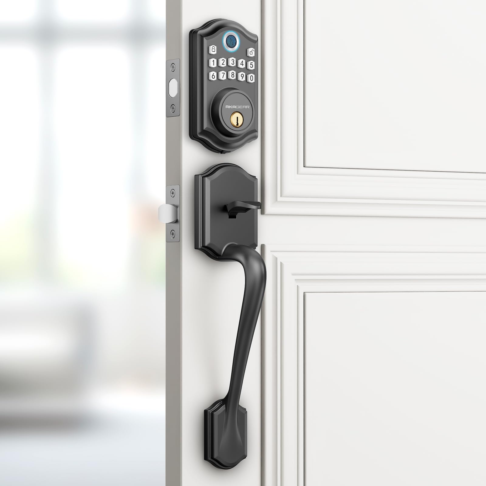 Akagear Ds10 Keyless Entry Door Locks - Keypad Lock With Handle Set, Fingerprint Deadbolt, Smart Locks For Front Doors, Auto-Lock & One Touch Locking, 2 Keys, Easy Installation