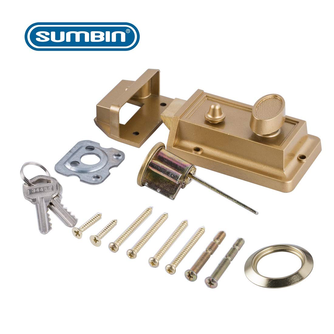Sumbin Night Latch Deadbolt Rim Lock,Antique Locks With Keys For Front Door,Gold Finish