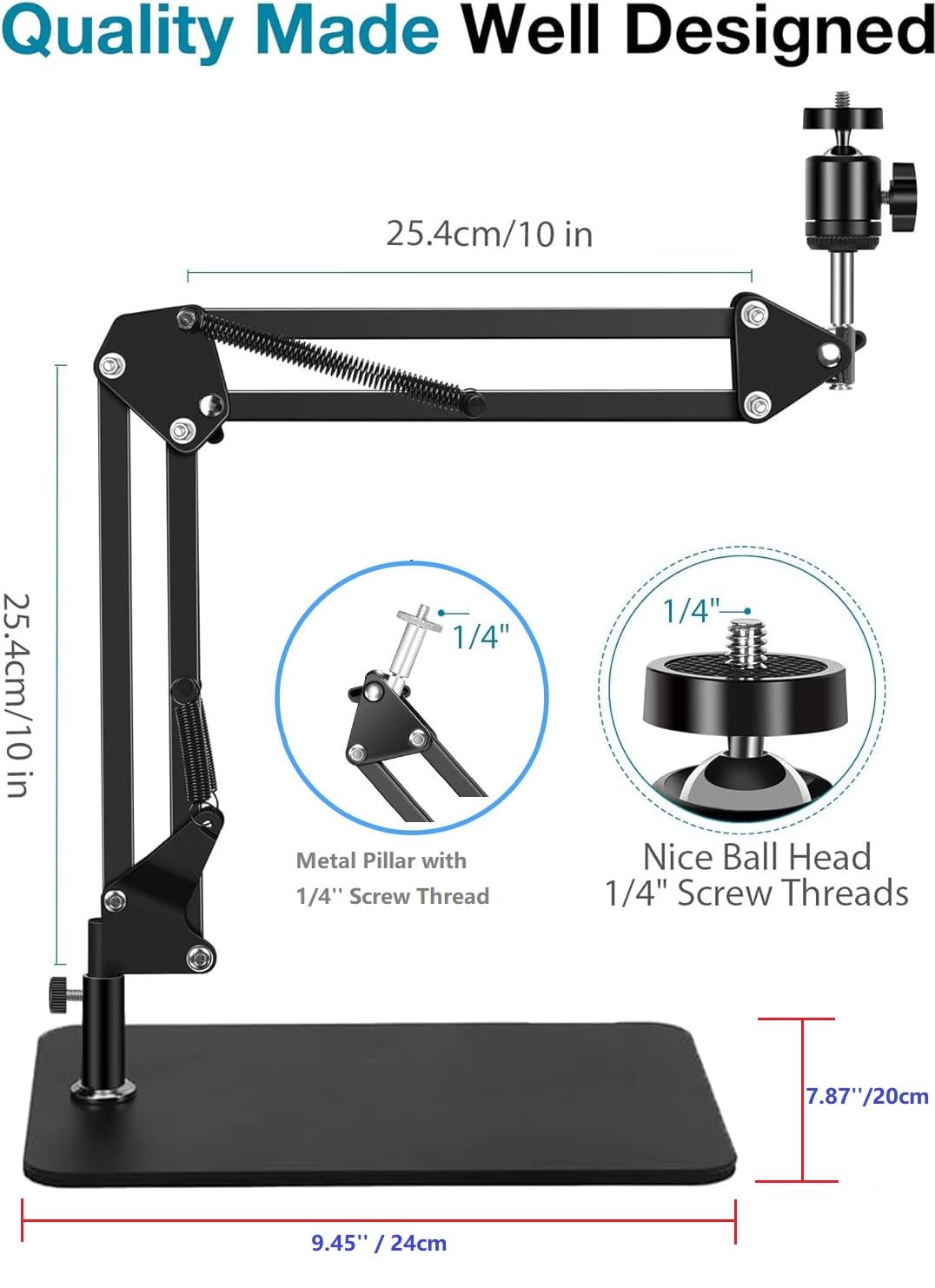 Acetaken Tabletop Webcam Tripod Stand, Boom Arm With Magnetic Mount Holder For Logitech Brio 101, Brio 301,Brio 501,C270,C310 Webcams