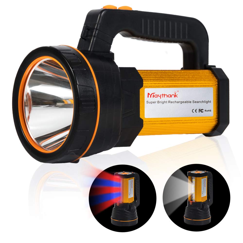 Maythank High Powered Super Bright Handheld Led Spotlight Flashlight 6000 Lumens Powerful Rechargeable Large Capacity Long Lasting Big Heavy Duty Searchlight