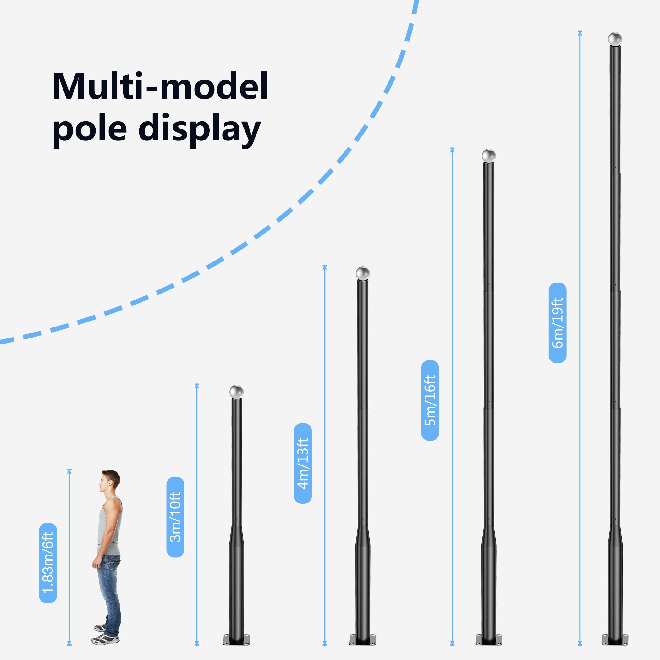 Ftieonmg Tall Street Light Pole-16.5Ft, Street Lamp Post For Outdoor Lights With Base, Solar Street Light Pole Accessory For Backyard, Street, Patio,Park,Parking Lots, Exterior House