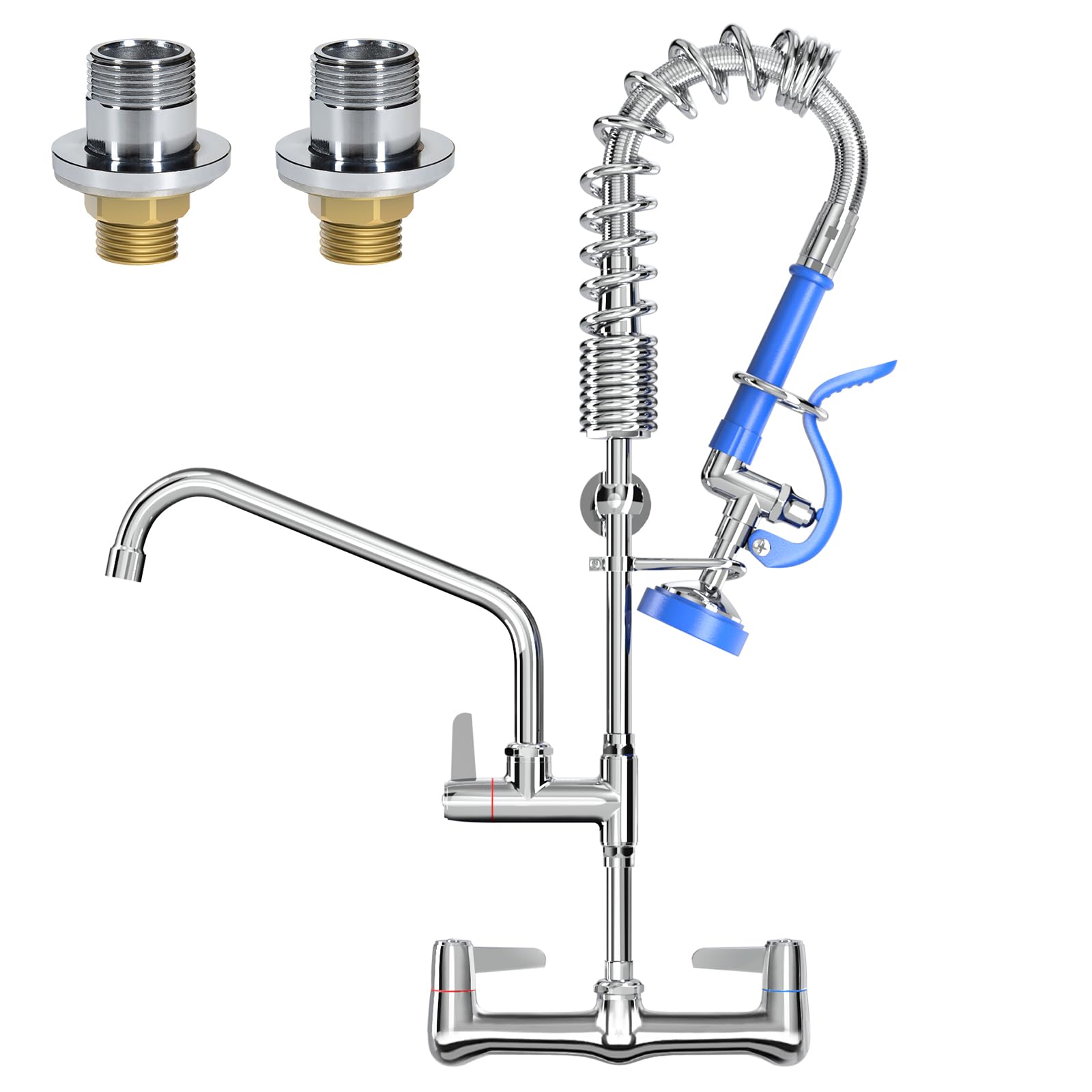 Akwadu Commercial Faucet With Sprayer For Kitchen Sink : Wall Mount Commercial Kitchen Faucet With Sprayer For Compartment Sink - 25" Height 8" Center Pre Rinse Faucets With 10 Inches Add-On Spout