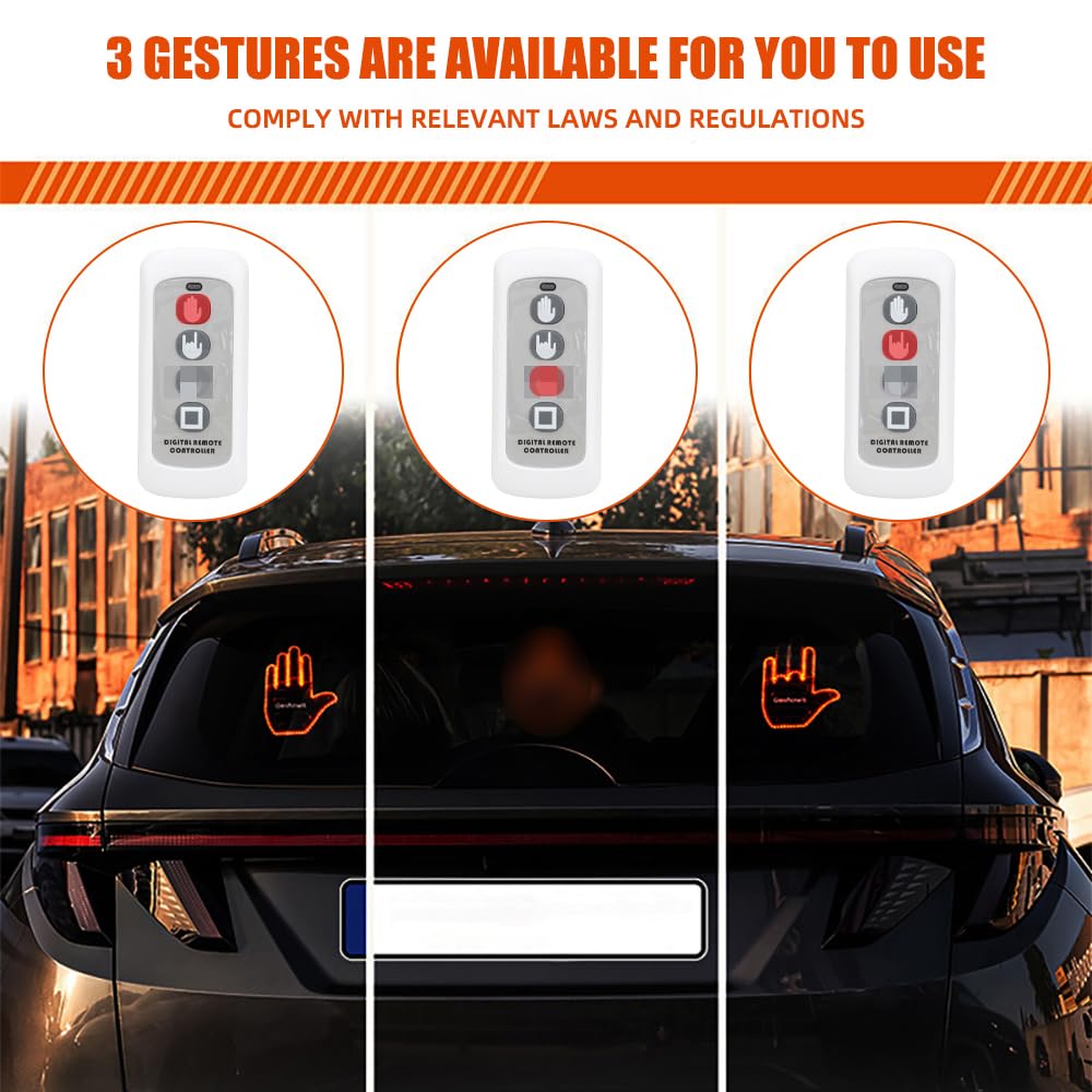 Zcchesong Gesture Led Finger Lights With Remote Control,Wireless Battery Powered Gesture Hand Light For Car Road Mate Hand Adhesive Backed Velcro Installation Hand Light For Car Window