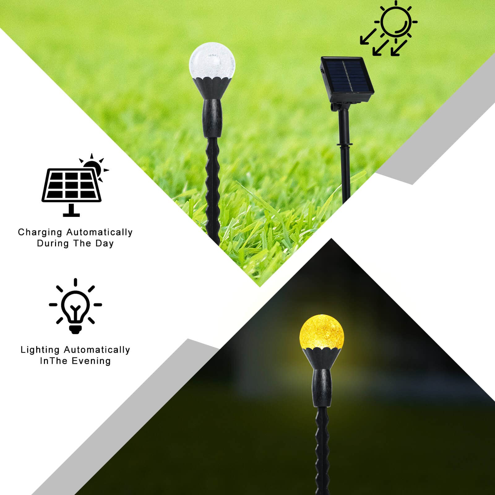 Semilits Solar Landscape Lights 12Led Bubble Beads Shaped Outdoor Solar String Lights For Path Garden Patio Decor