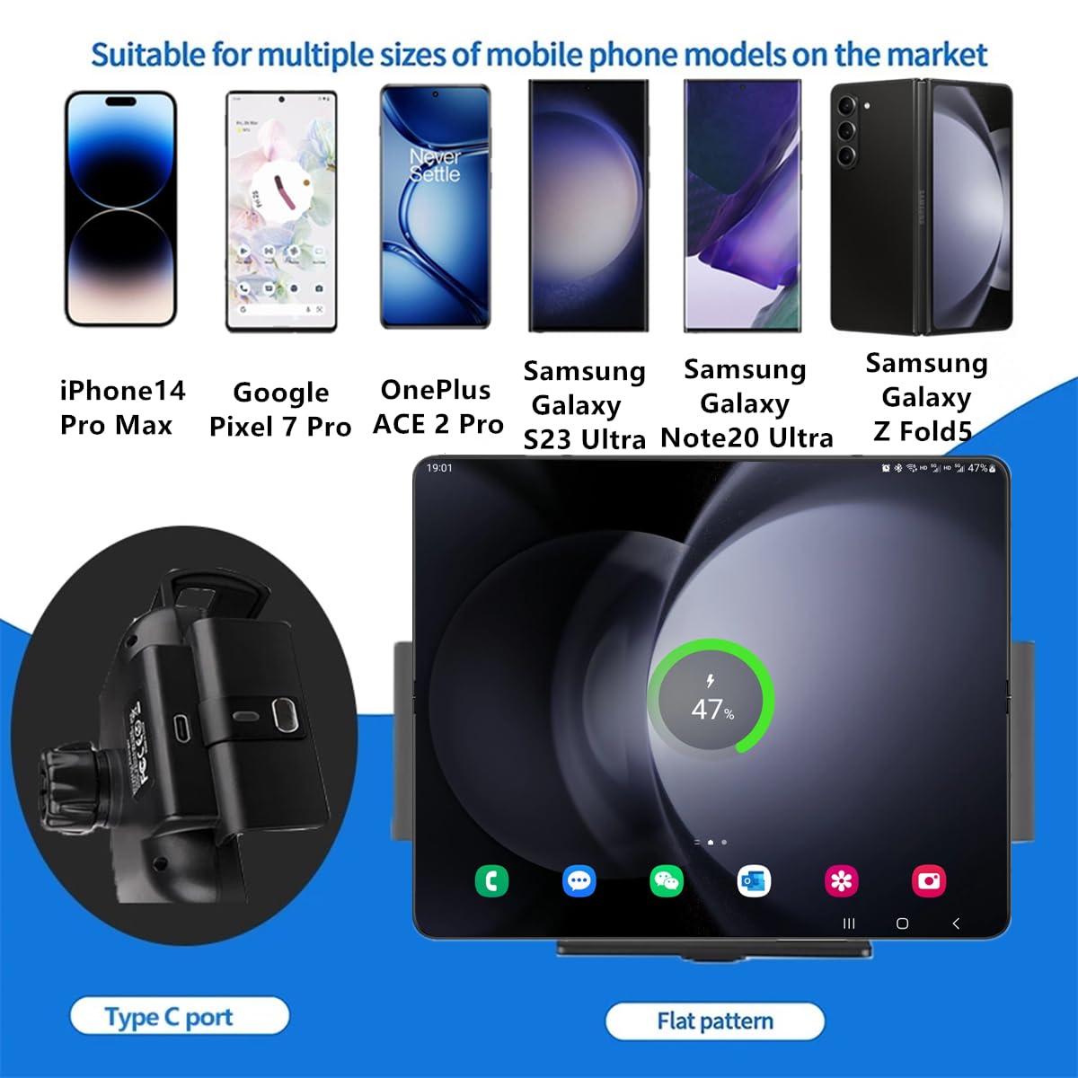 Dearhot 15W Qi Wireless Car Charger Mount Holder Compatible For Samsung Galaxy Z Fold6 Fold5 Fold4 Fold3 Fold2 Fold 4.3In-6.9In Phone Auto Clamp Fast Charger