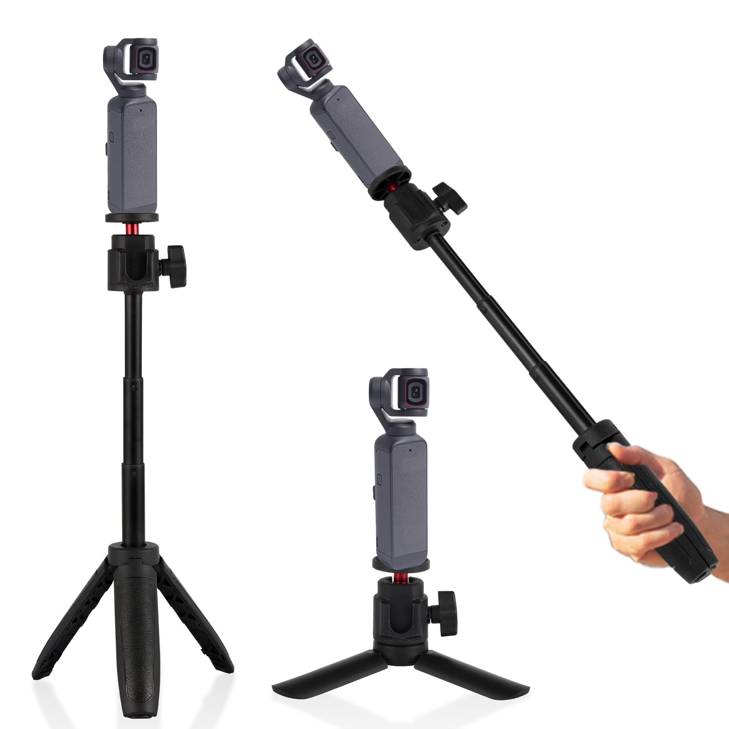 Peutier Dji Osmo Pocket 3 & 2 Selfie Stick Tripod Kit - Black, Portable, Retractable, Tabletop Mount