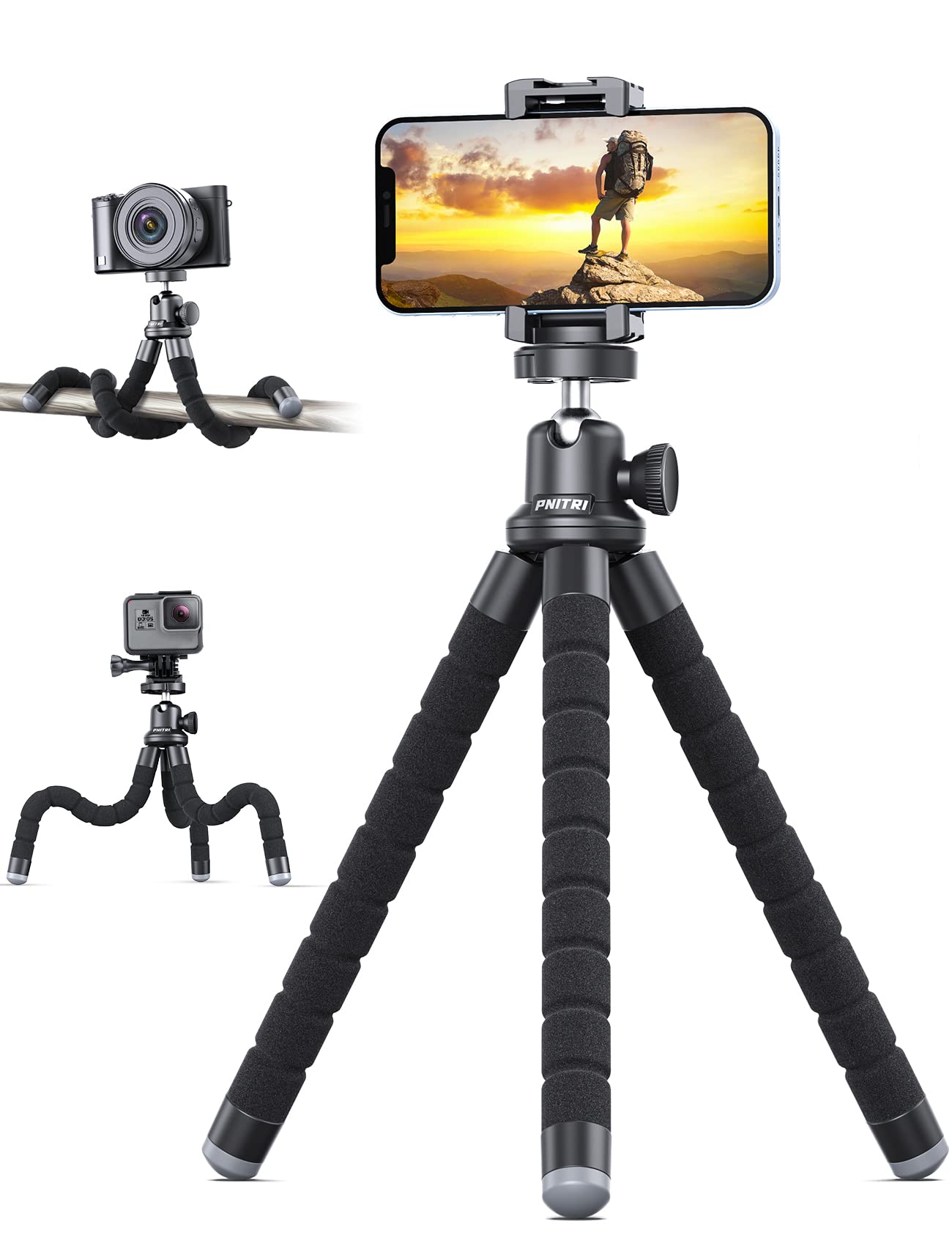 Pnitri Phone Tripod, Flexible & Portable Camera Tripod Stand With Universal Clip, 360° Rotating Tabletop Travel Tripod Holder Compatible With Smartphones Gopro And Small Camera