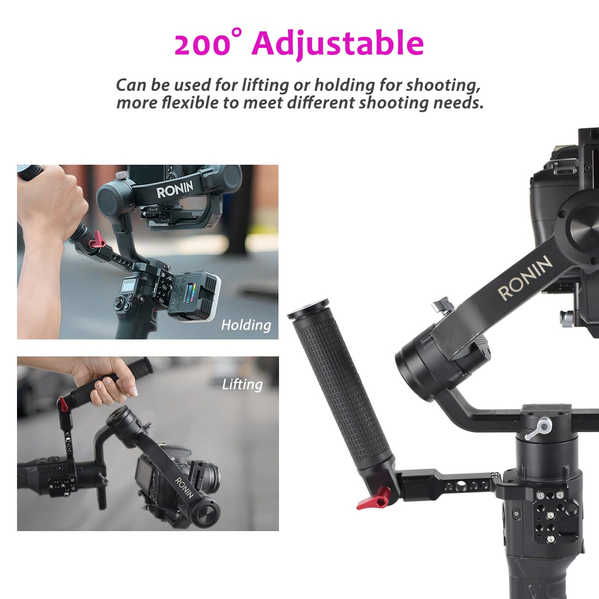 Akeipho Gimbal Grip Handle Handy Sling Handgrip For Dji Ronin S/Sc / Rsc2,Adjustable Gimbal Side Extension Cold Shoe Mount 1/4" 3/8" Holes Stabilizer Accessory Handle
