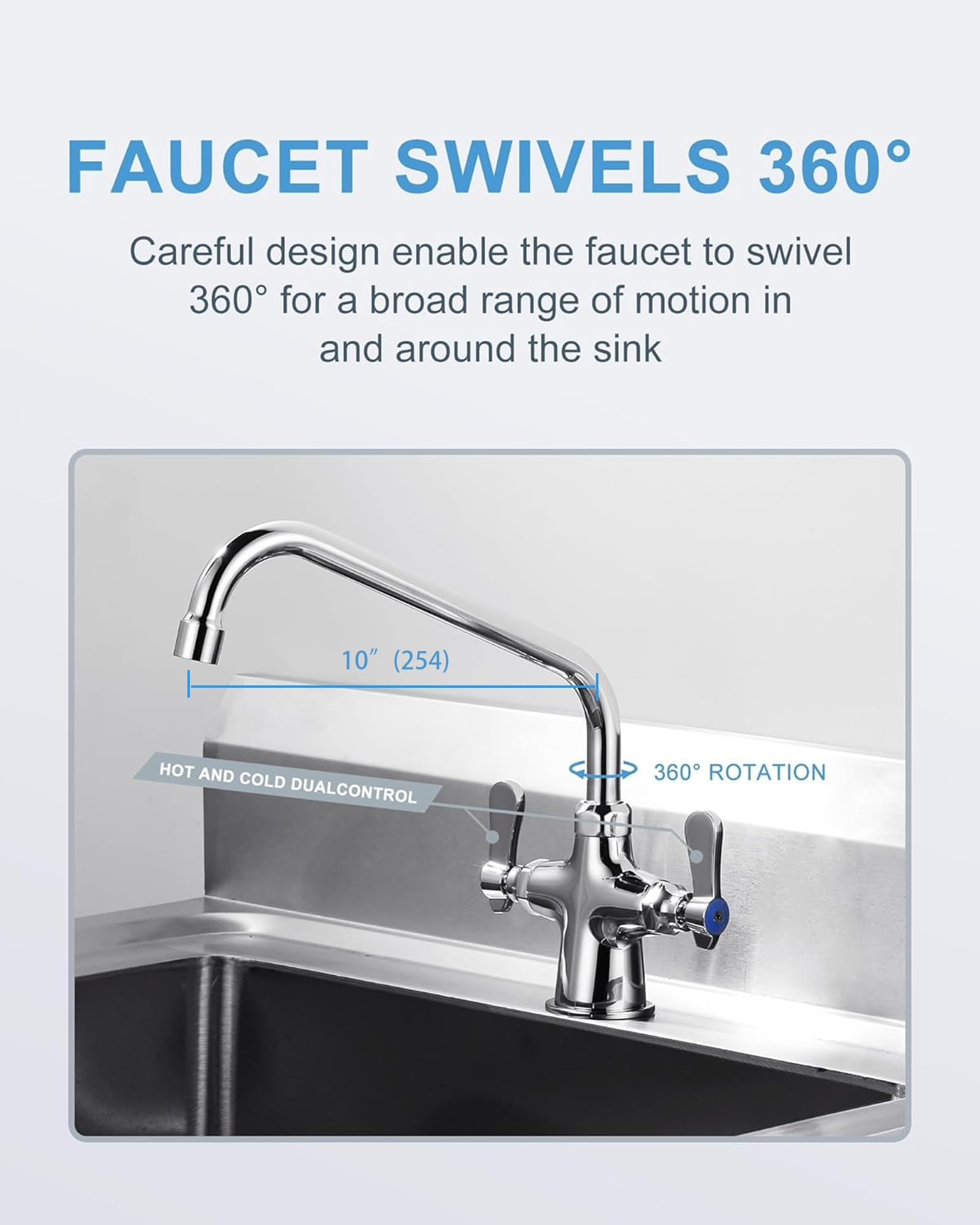 Iviga Dual Handle Kitchen Faucet Deck Mount, Commercial Kitchen Sink Faucet Simple Modern 10" Swing Spout, Kitchen Faucets Utility Sink Faucet Brass Construction With Supply Lines - Chrome