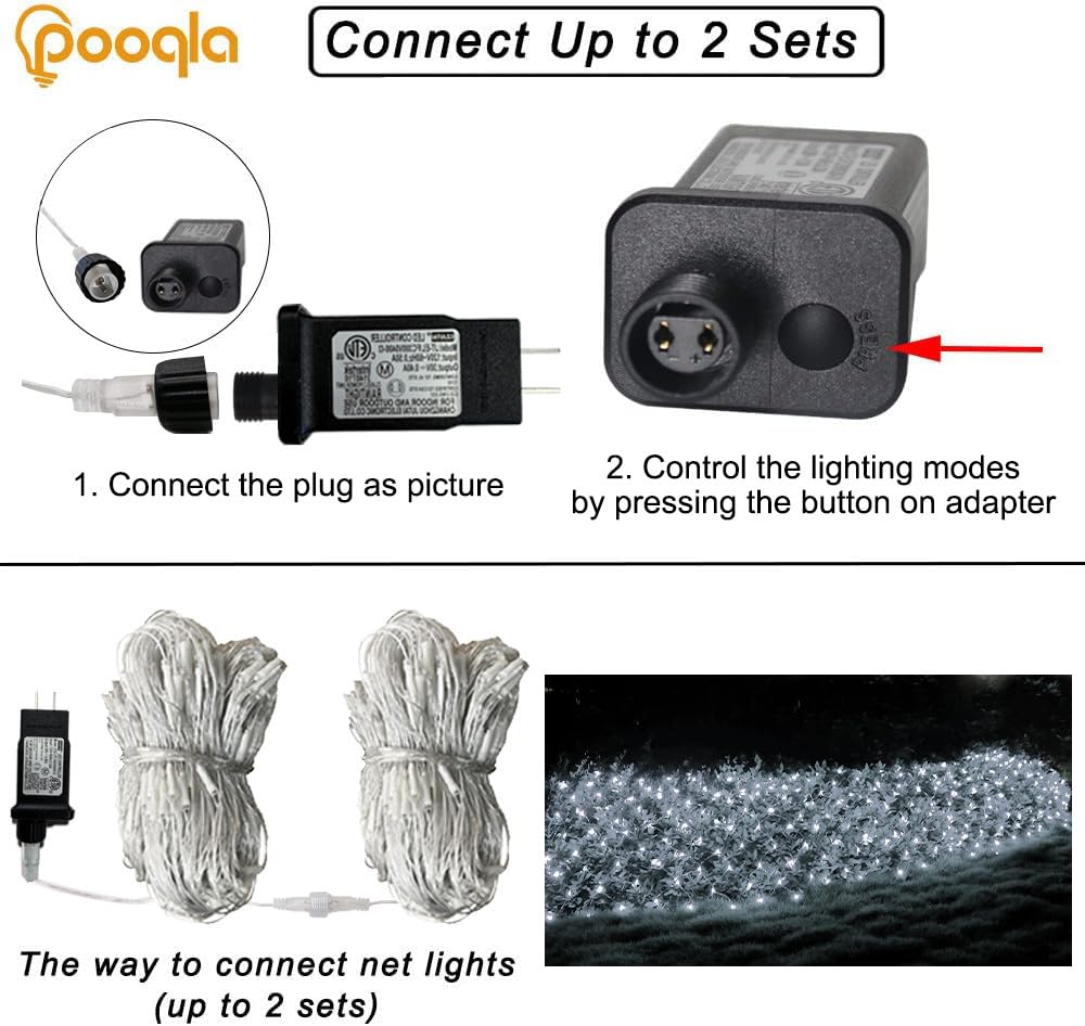 Pooqla White Net Outdoor Christmas Lights, 300 Led, 14.8X4.9 Ft Mesh For Bushes, 8 Modes Waterproof Twinkle String Connectable For Halloween Hedge Yard Garden Party Decor