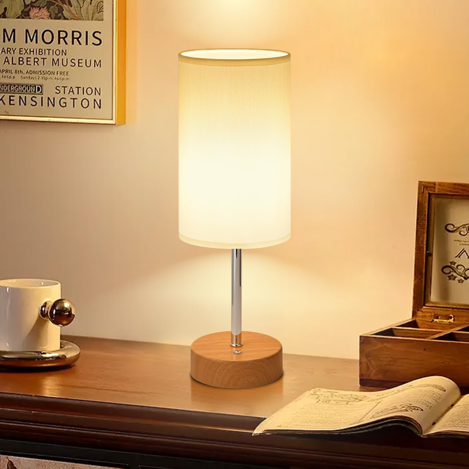 Jesiley Led Rechargeable Small Cordless Table Lamp, Touch Control,Low Battery Reminder, 5000Mah Battery Powered, Portable Desk Lamp, Stepless Dimming Light For Bedroom, Restaurants, Offices, Cafe (Wooden)