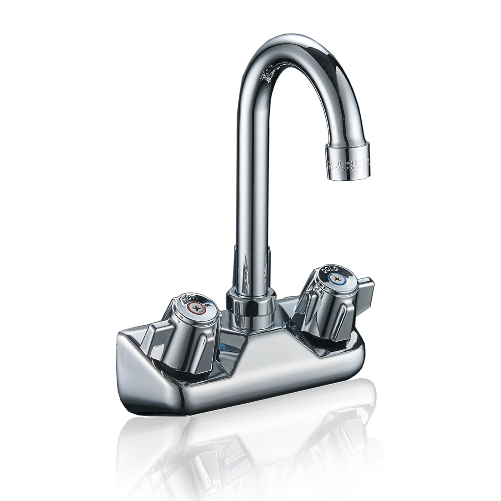 Bwe Commercial Kitchen Faucet Wall Mount 2 Handle Kitchen Sink Faucet 4 Inch Center Sink Faucet With Swivel Gooseneck Spout For Utility Laundry Restaurant Mixer Tap Chrome