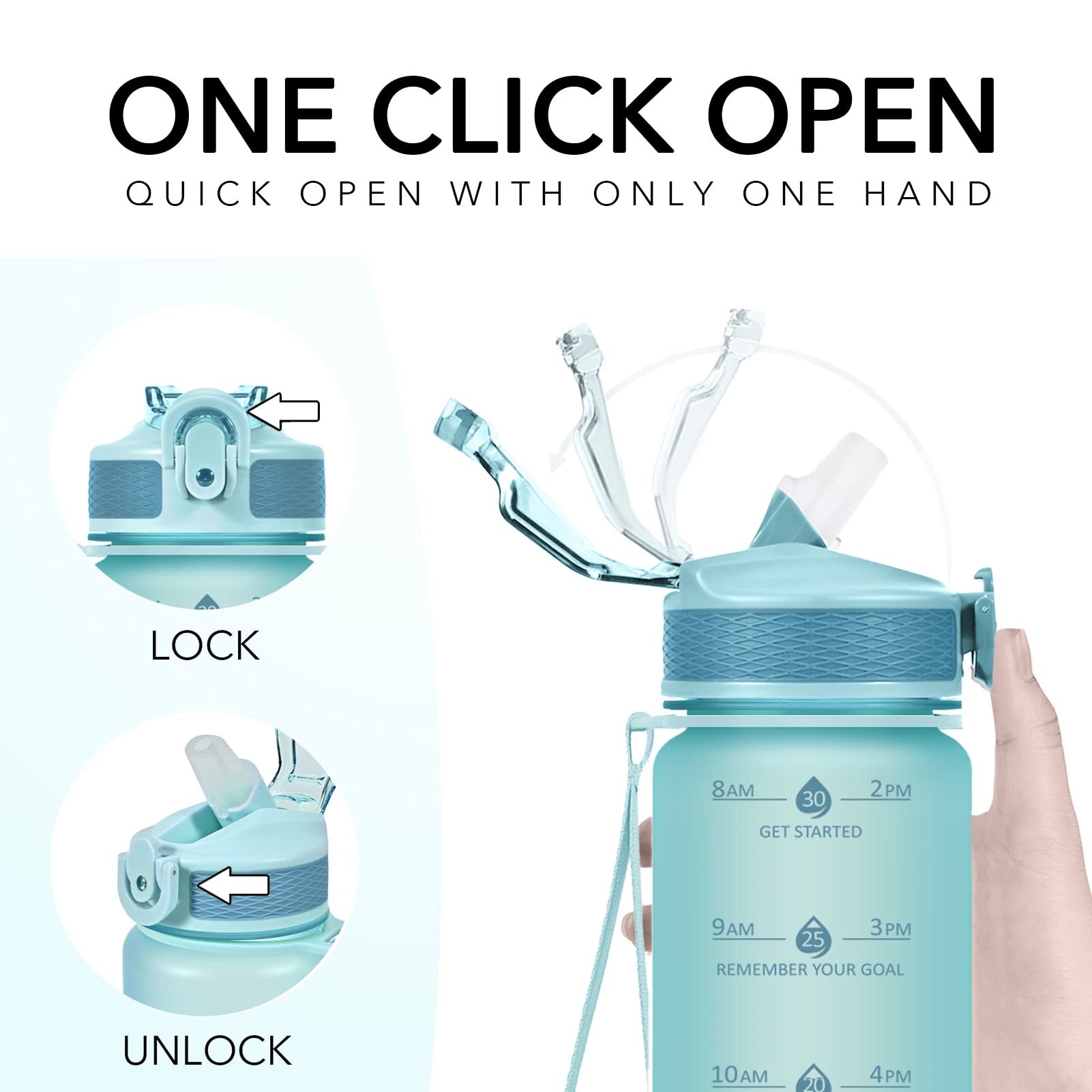 Water Bottle With Straw, Motivational 32 Oz Water Bottles With Time Marker & No Sweat Sleeve