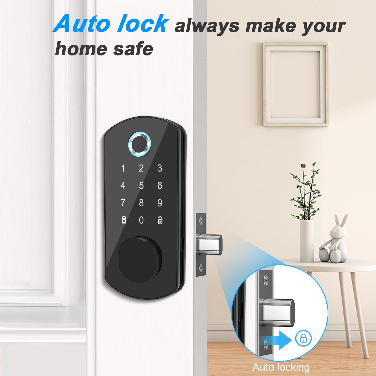 Goluckog Keyless Entry Door Lock For Front Door Fingerprint Smart Door Lock Digital Electronic Lock With Code Password Biometric Deadbolt Door Locks With Bluetooth App Control For Home Office Apartment