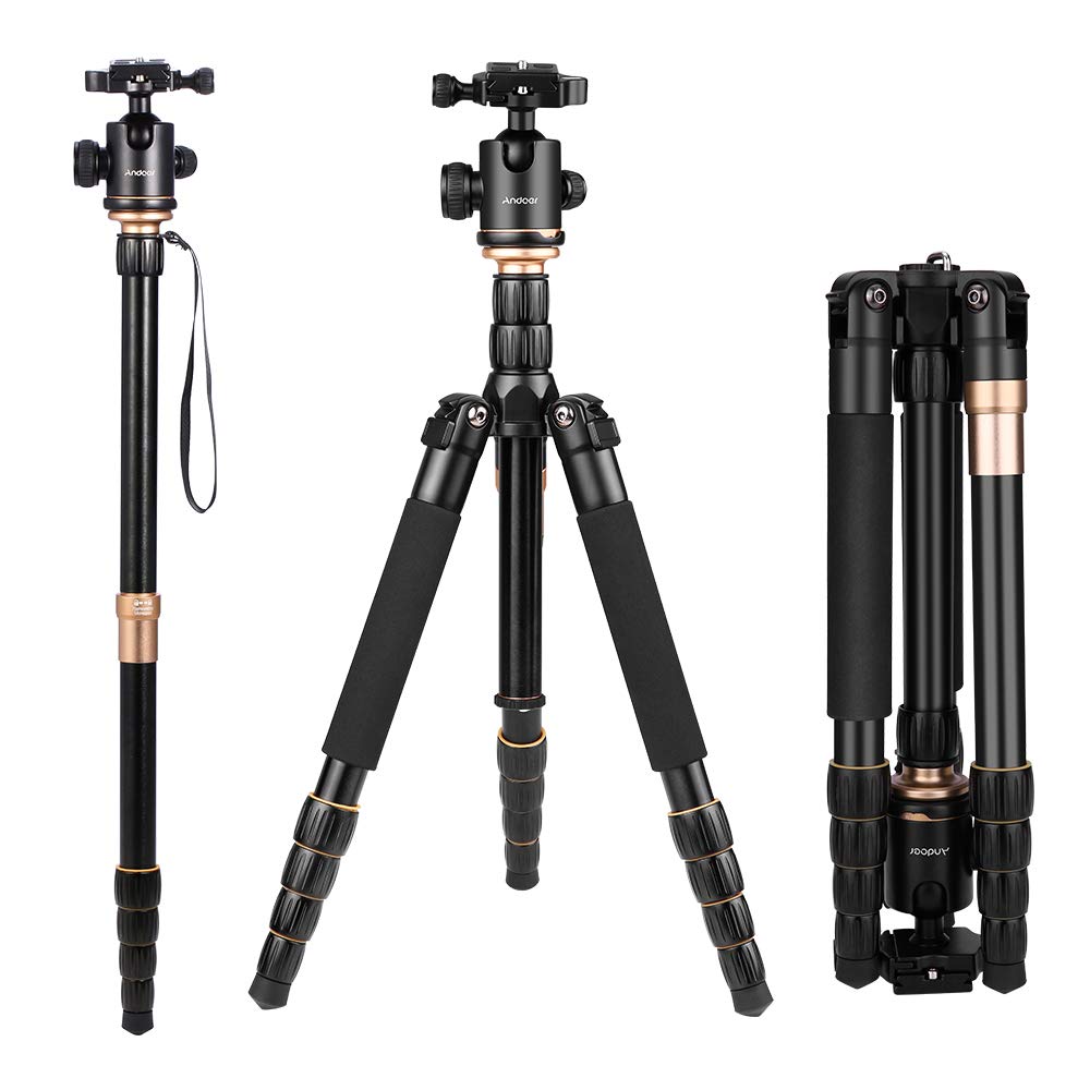 Andoer Camera Tripod, 153Cm/60Inch Foldable Portable Extendable Aluminium Alloy Tripod For Canon Nikon Sony Dslr Camera 1/4" Quick Release Plate, 360°Panorama Ball Head And A Carry Bag