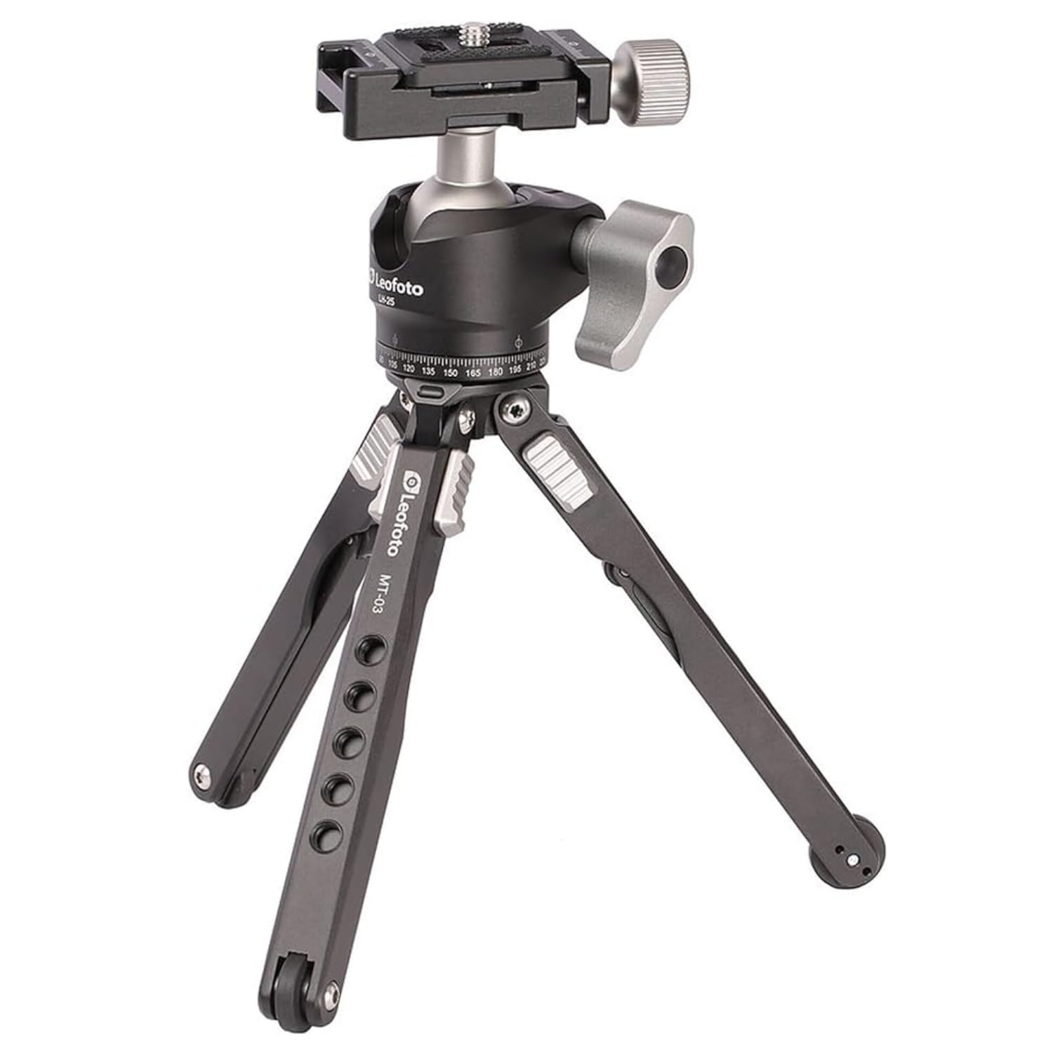 Leofoto Mt-03 Tabletop Tripod, Aluminum Mini Tripod, 2 Leg Sections, Foldable Leg, Portable And Compact, 1/4" Mounting Stud And Accessories Thread (Mt-03+Lh-25)