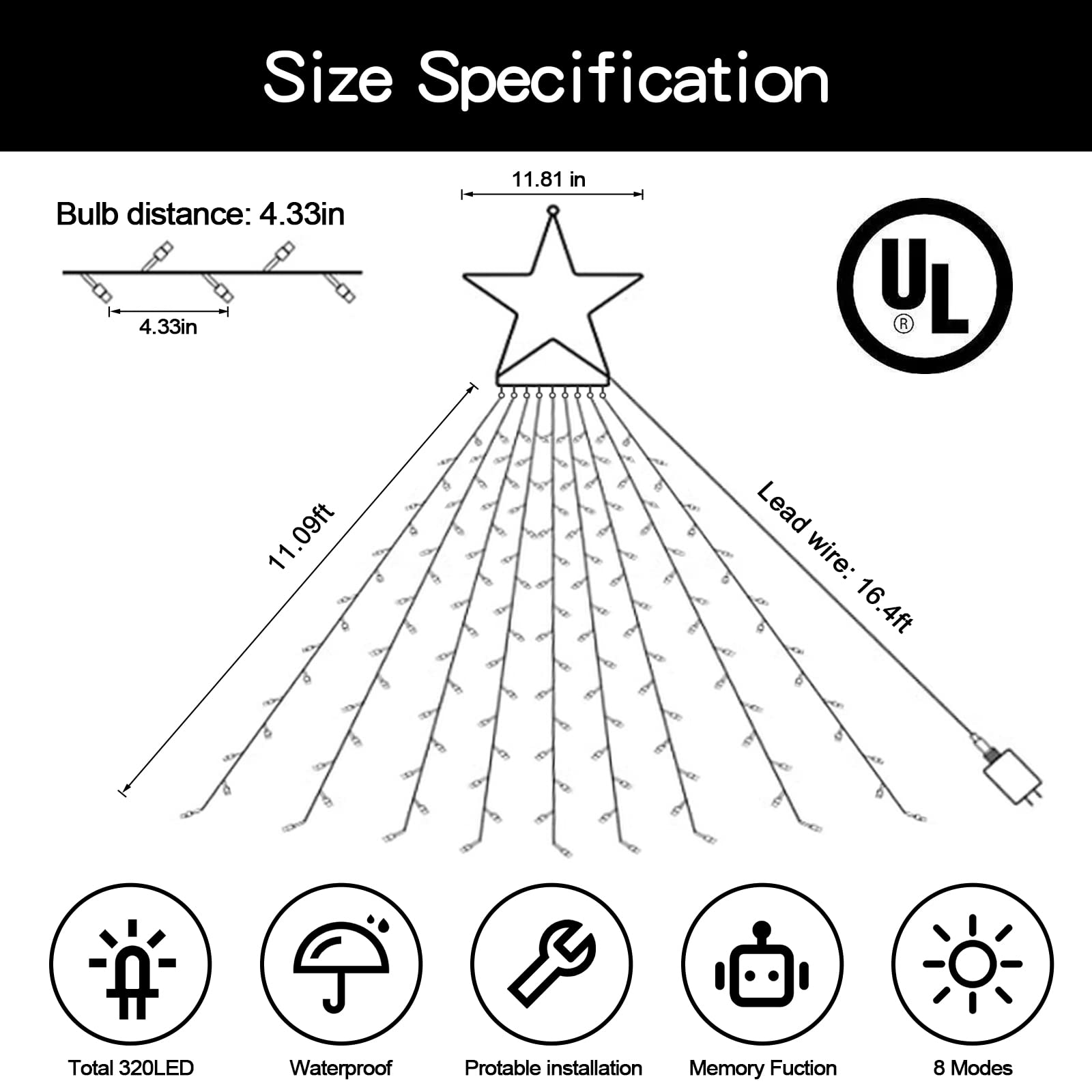 Xunxmas Christmas String Lights Outdoor Decoration 317 Led Star Fairy String Lights 8 Modes & Waterproof For Party Wedding Patio Yard Year Holiday Indoor Outdoor - Multicolor