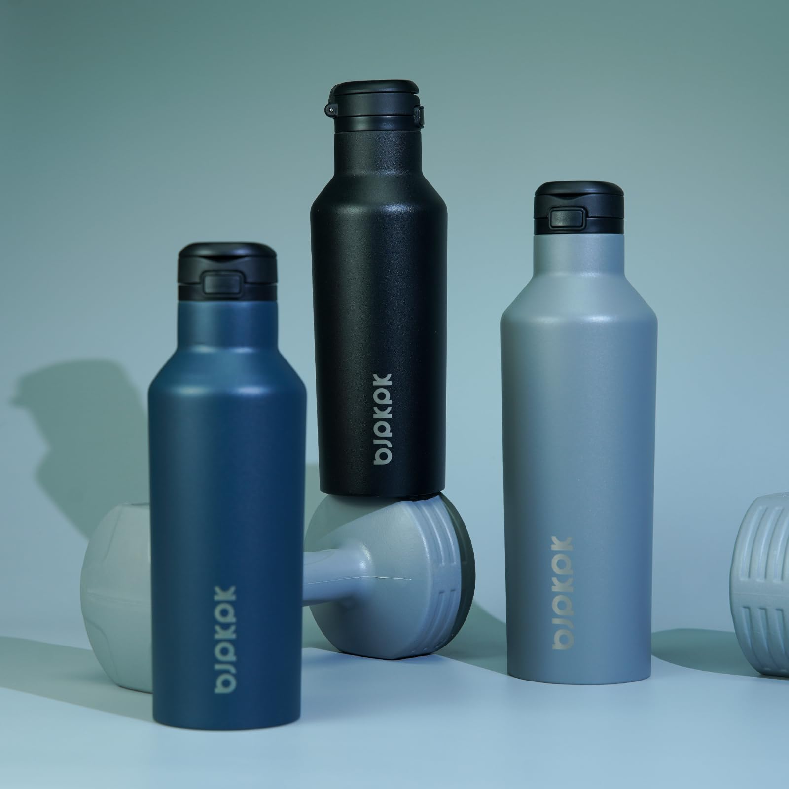 Bjpkpk Insulated Water Bottle With Straw 17Oz Stainless Steel Water Bottles With 2 Lids