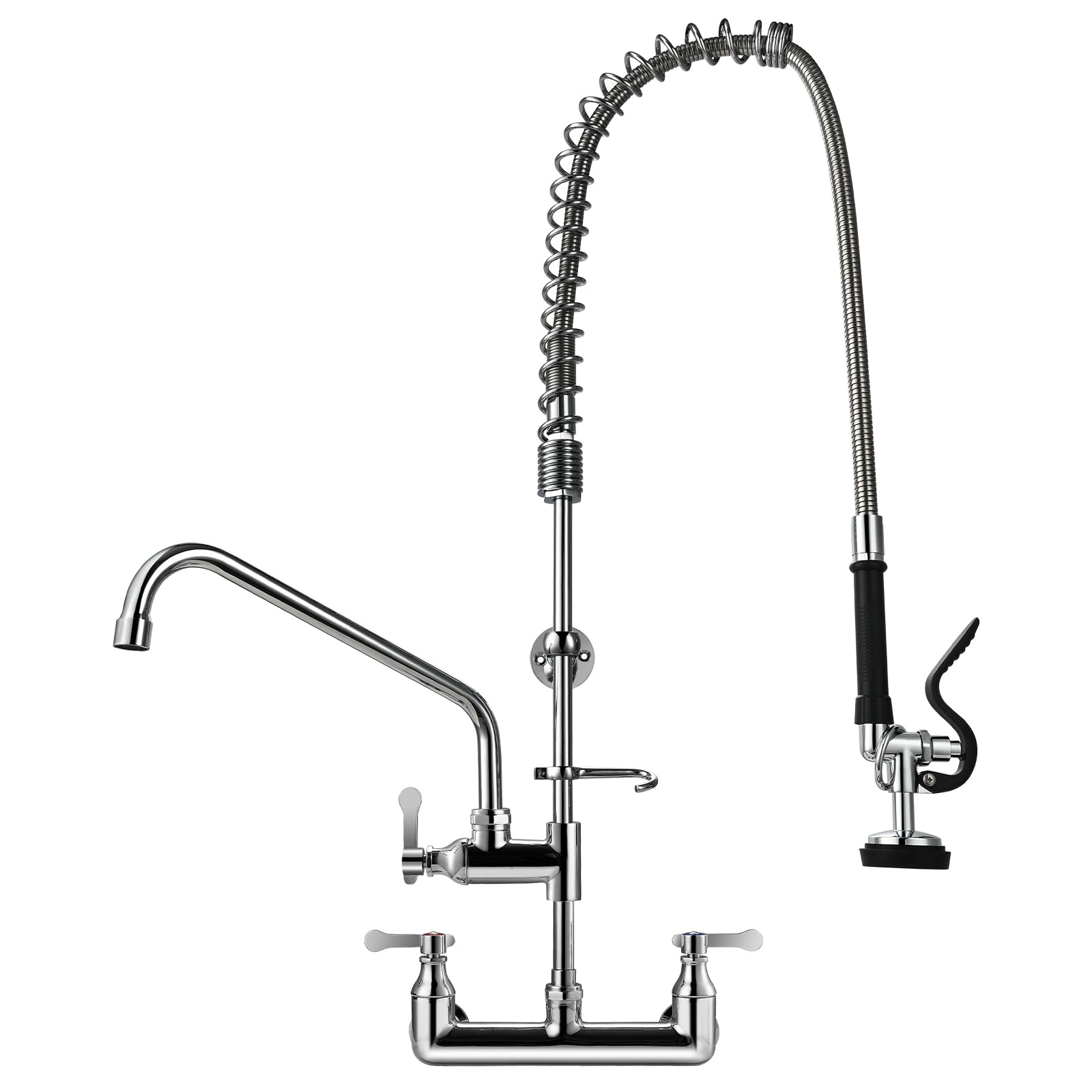 Aplwy Commercial Sink Faucet With Sprayer 36" Height 8" Adjustable Center, Commercial Wall Mount Kitchen Sink Faucet With Pre-Rinse Sprayer And 12" Swing Spout For Restaurant Industrial