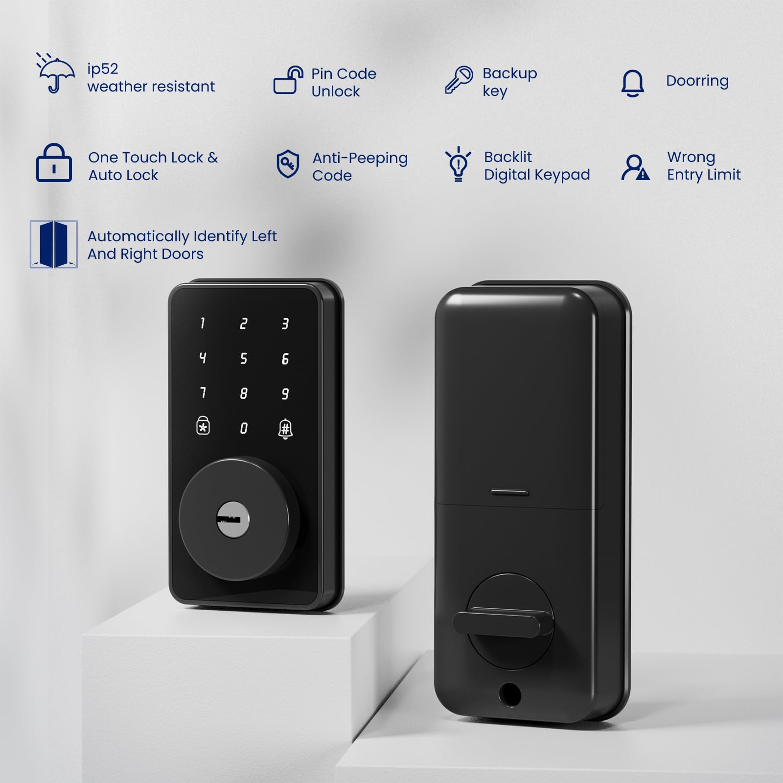 Biquole Keyless Entry Door Lock With Keypad, Digital Code Deadbolt - Electronic Locks For Front Door With 2 Keys, No App No Wifi, Easy Installation