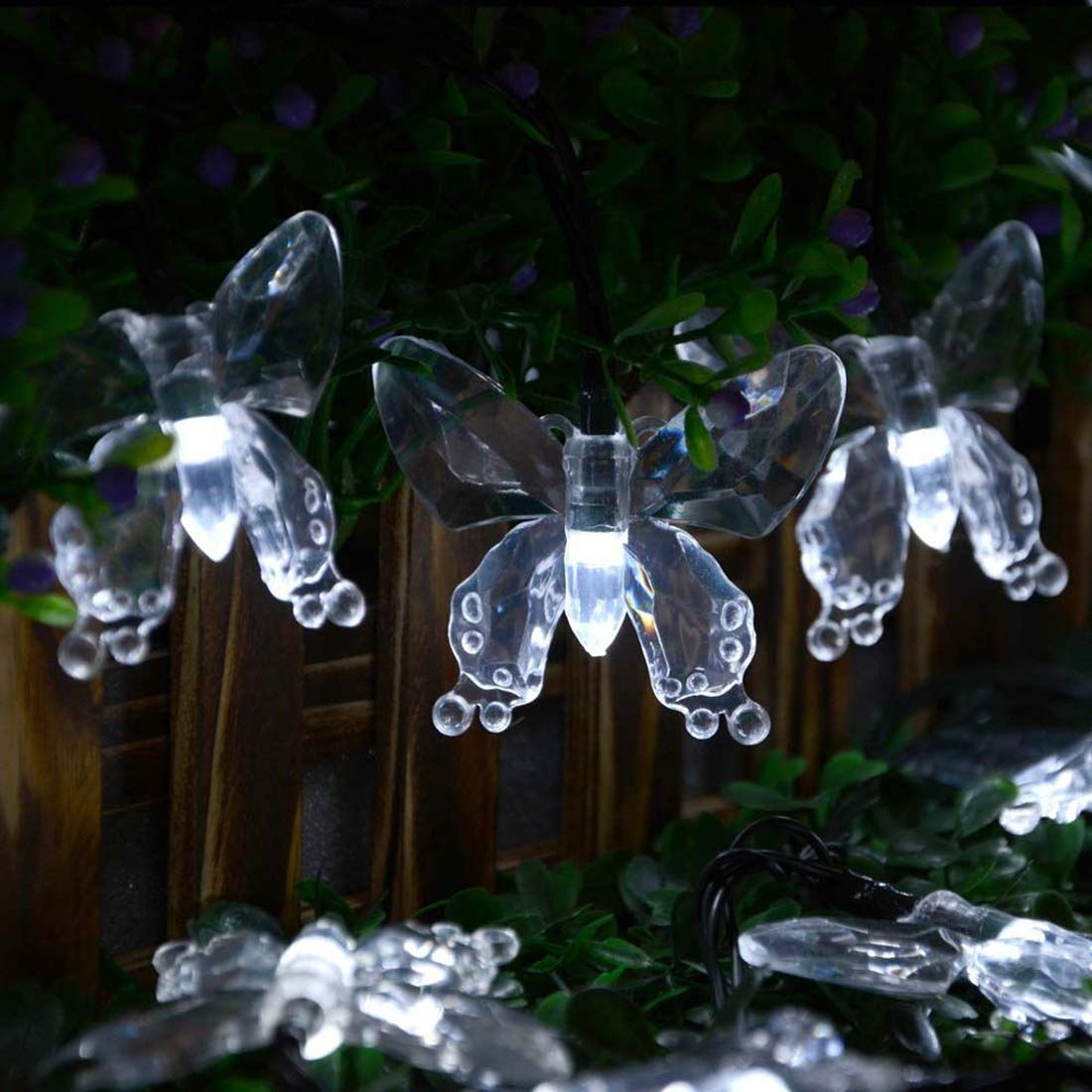 Muequ Butterfly String Lights, Waterproof Solar String Lights 16Ft 20Led Butterfly Solar Fairy Lights Decorative Lighting For Wedding,Garden,Home,Porch,Lawn,Holiday Decorations (White)