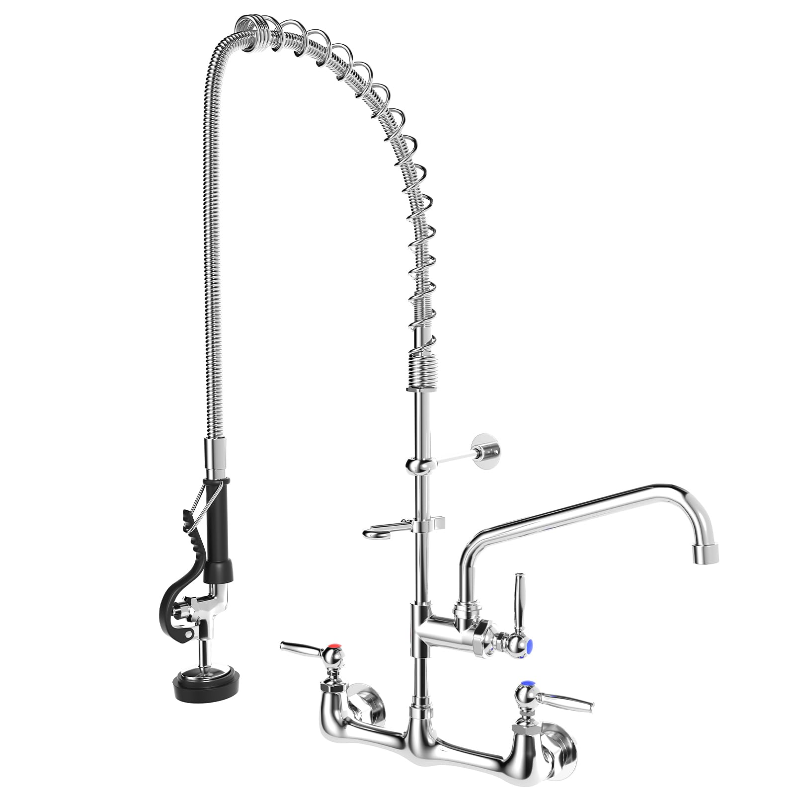 Nymeliu Commercial Sink Faucet With Sprayer 36" Height Commercial Kitchen Faucet Wall Mount With 12" Add-On Spout, Stainless Steel Hose Pre-Rinse Sprayer For Restaurant