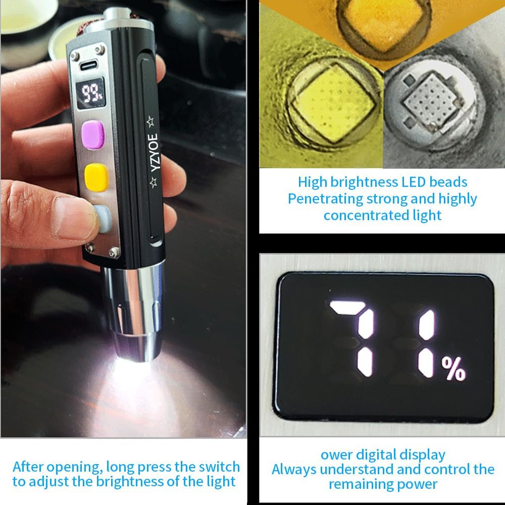 Yzyoe Led Three Switches Three Light Sources Jade Identification Flashlight,  Multifunctional Gemstone Mineral Detection Light, White Light, Yellow Light, And 365Nm Ultraviolet Query Mini Light.