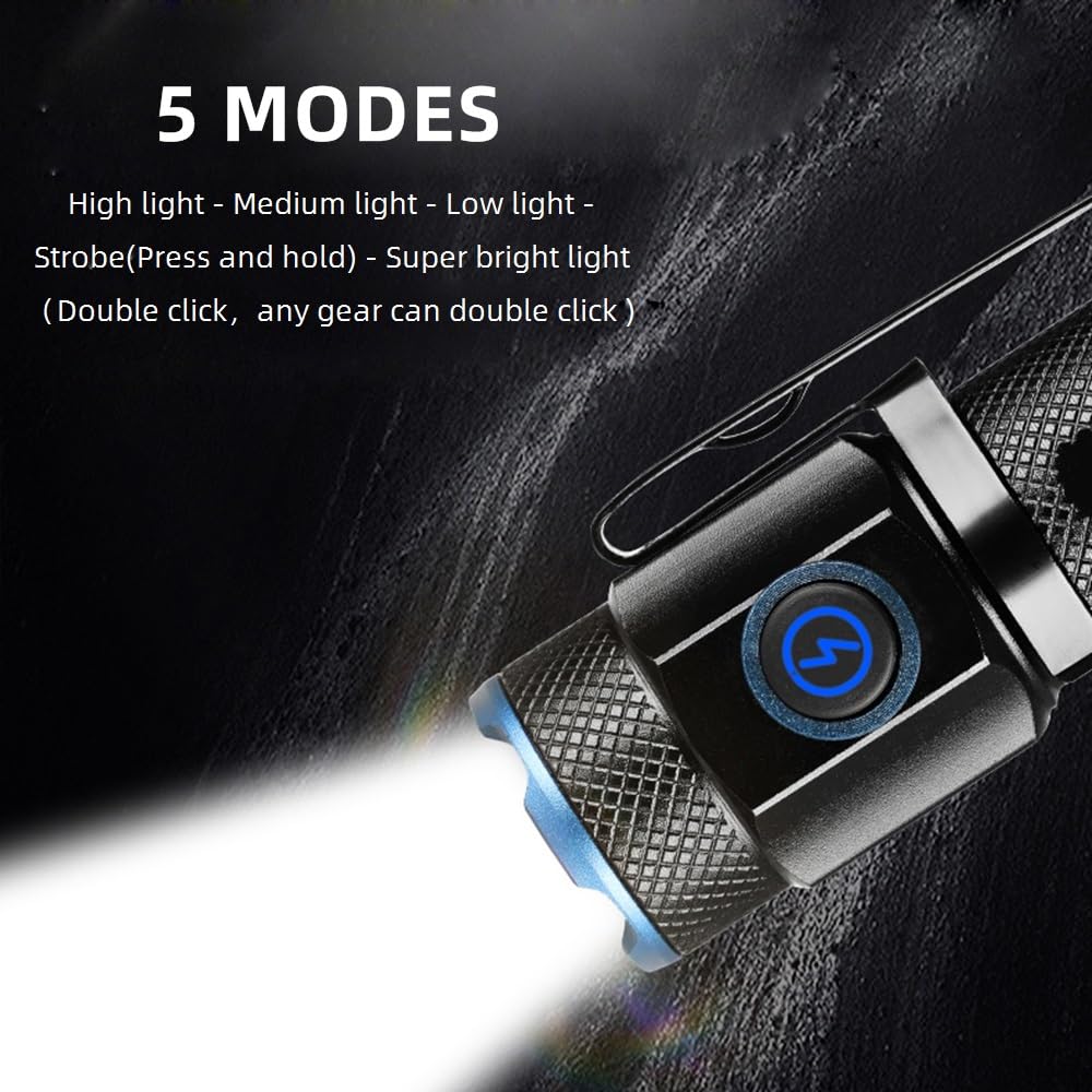 Alonefire X66 Led Mini Flashlight High Lumens Usb C Rechargeable Small Flashlight Bright Lightweight Pocket Size With 5 Light Modes Magnetic With Clip, Charging Indicator, Rechargeable Battery For Edc