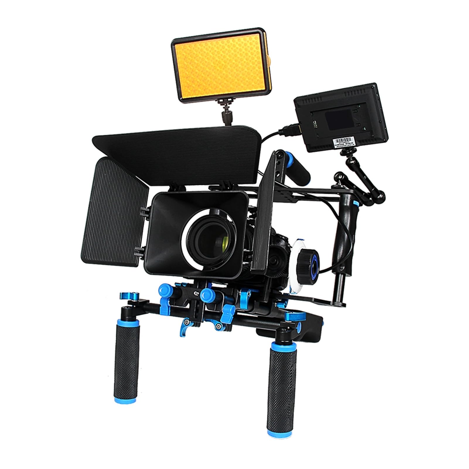 Kimiss Compact & Lightweight Aluminium Camera Stabilizer Cage Kit – Complete With Top Handle, Follow Focus Rods, & Convenient Shoulder Rig