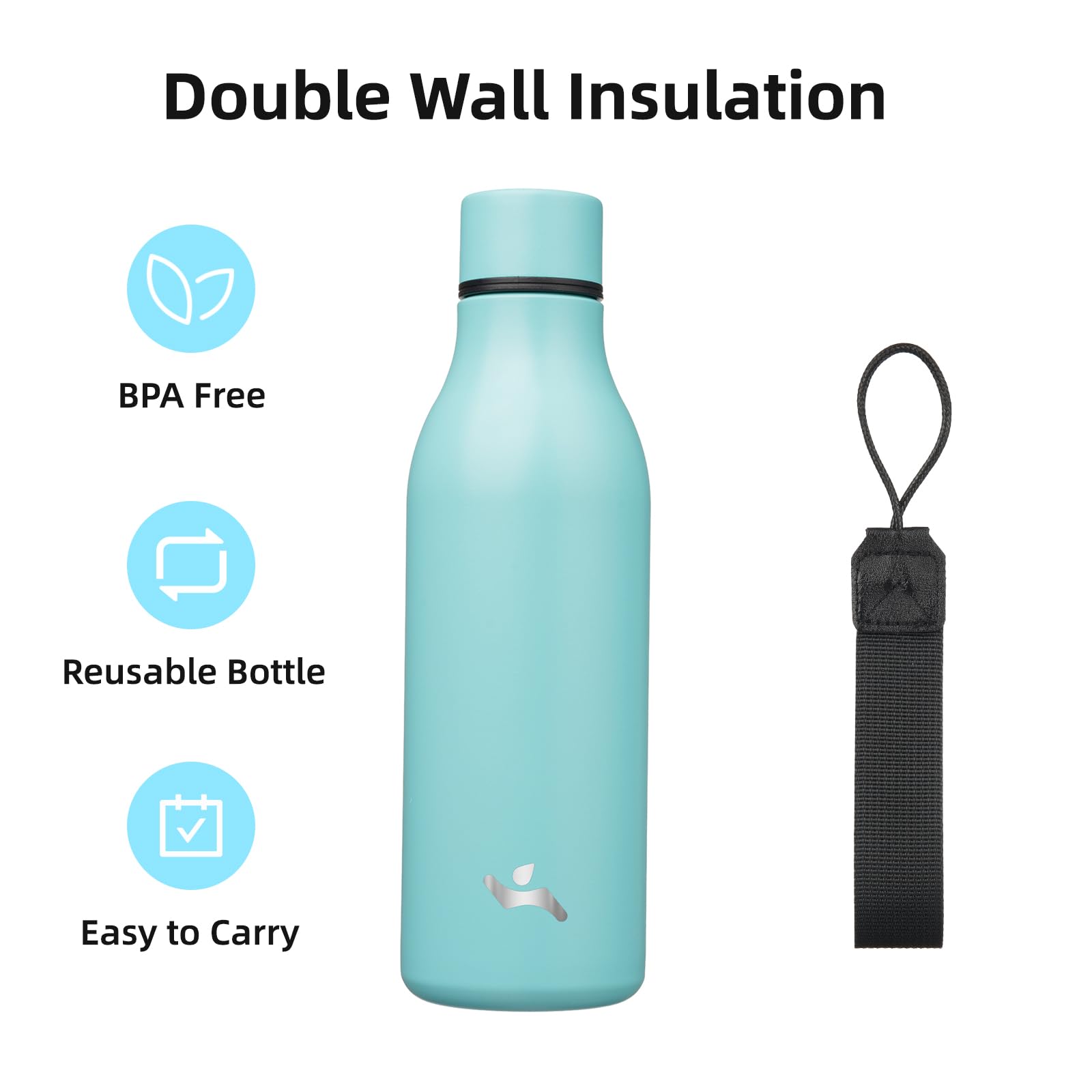 Insulated Water Bottle With Strap,18 Oz Double Wall Stainless Steel Vacuum Bottles Metal