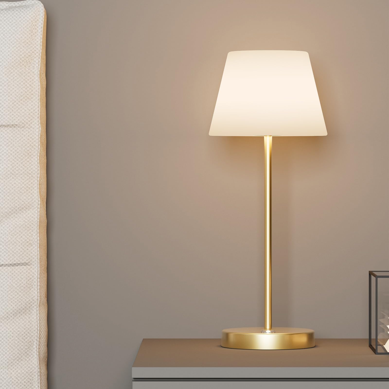Coinmit Cordless Table Lamp, 6000Mah Battery Powered Lamp, Modern Led Rechargeable Bedside Night Lamp, Outdoor Waterproof Acrylic Gold Table Lamp, Gold