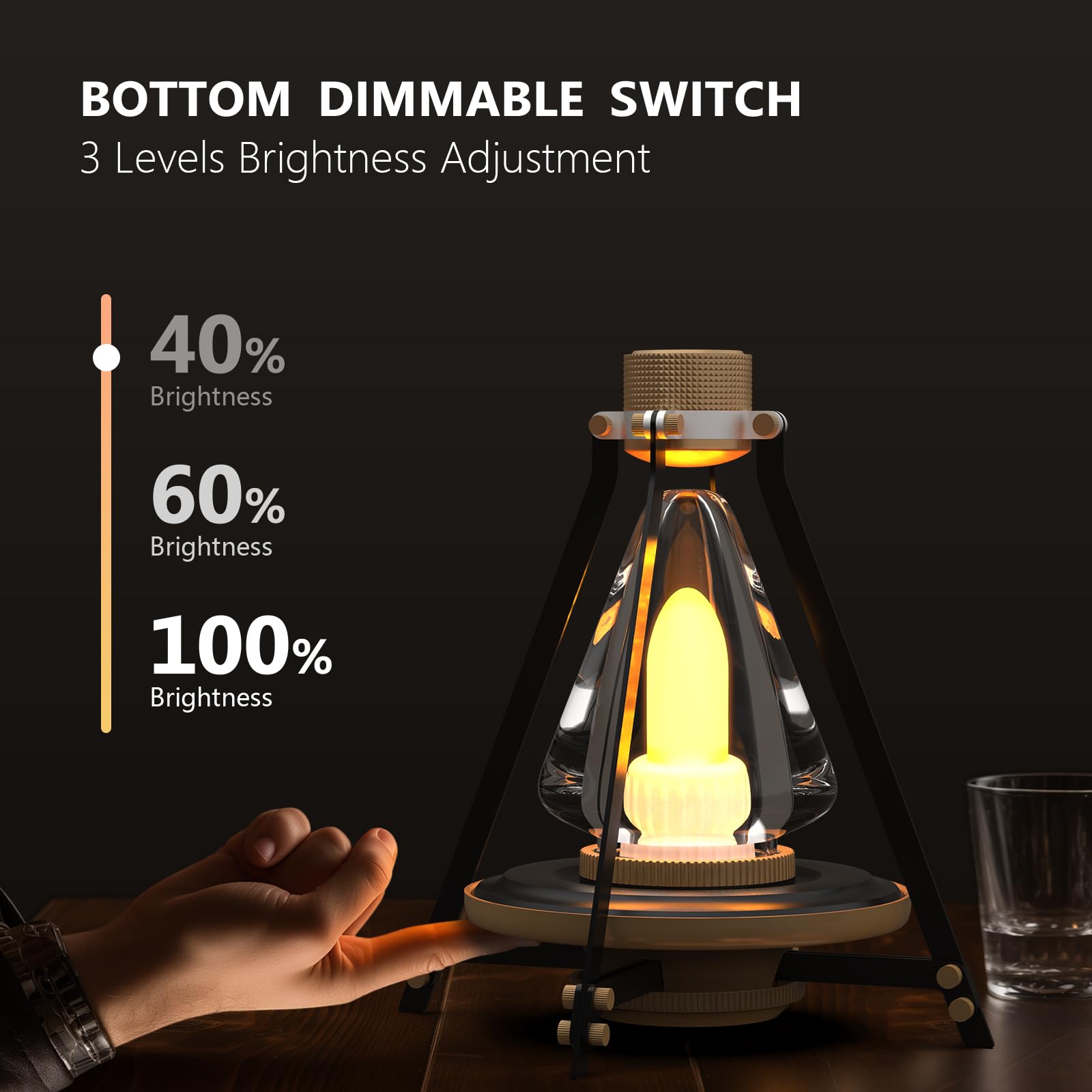 Aesthetern Portable Cordless Led Lantern, Outdoor Battery-Operated Table Lamp, Rechargeable Camping Electric Lantern, Tent Light, Indoor Or Outdoor Light For Patio Camping Restaurant Home, Black Gold