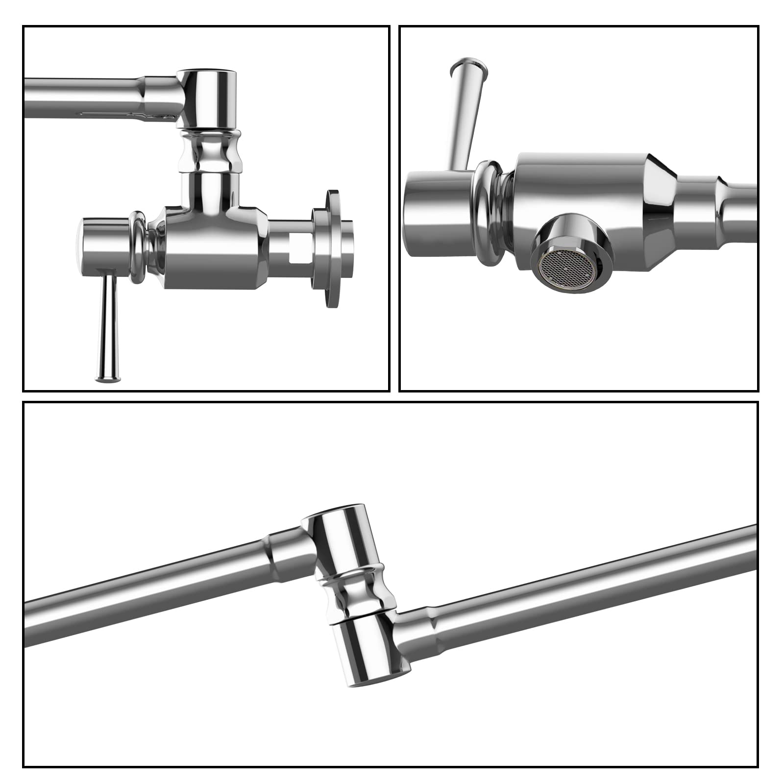 Cwm Pot Filler Faucet,Polished Stainless Steel Pot Filler,Swing Arm Folding Stretchable Wall Mount Commercial Kitchen Sink Faucet With Single Hole Two Handles,Over Stove Design For Space-Saving