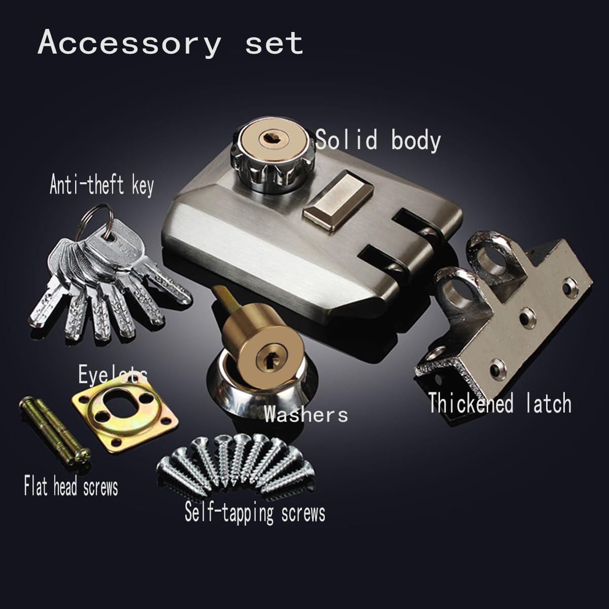 Farfellny Home Door Vertical Keyway Deadbolt Rim Locks Set,Deadlock,Single Cylinder Metal Lock,Twist-To Locking Cylinder Deadbolt Lock,With Keyed Angle And Flat Strike Inter Locking,Alloy,Silver