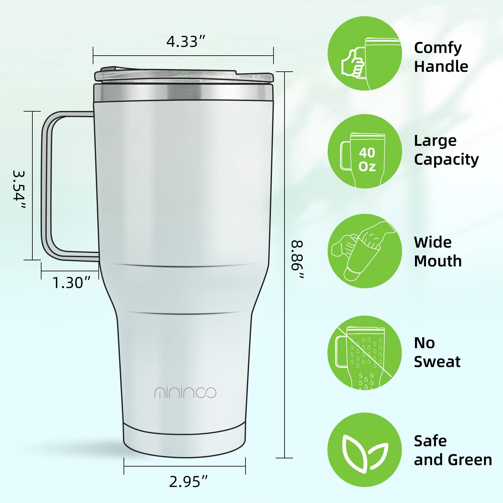 Mininoo 40 Oz Purple Tumbler With Handle And Straw, Cup Holder Friendly Insulated Stainless Steel